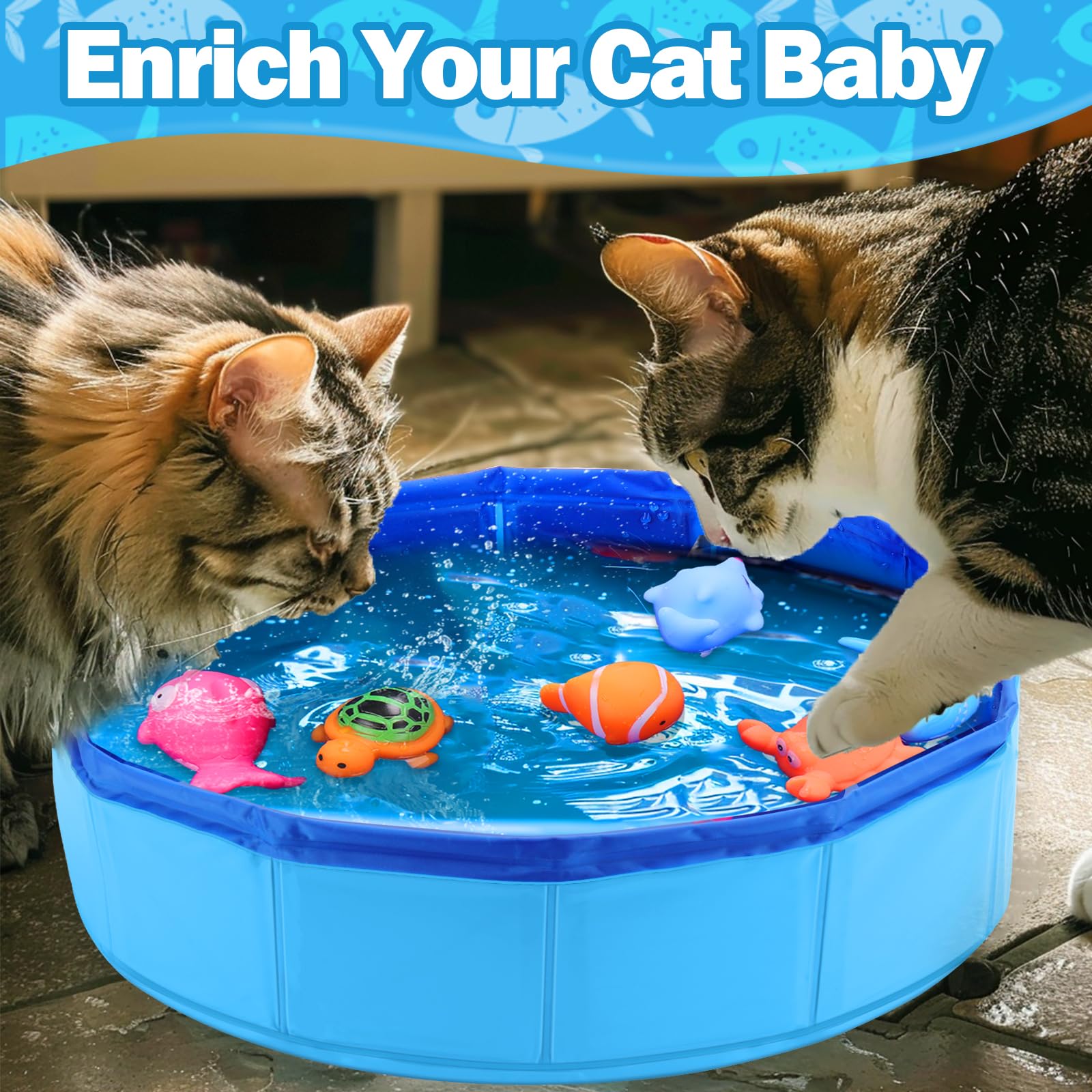 Baborui Cat Pool Toy With Fish-Water Cat Toys, Portable Cat Pool Toy, Cat Water Toys For Bored Indoor Cats, Interactive Cat Toys