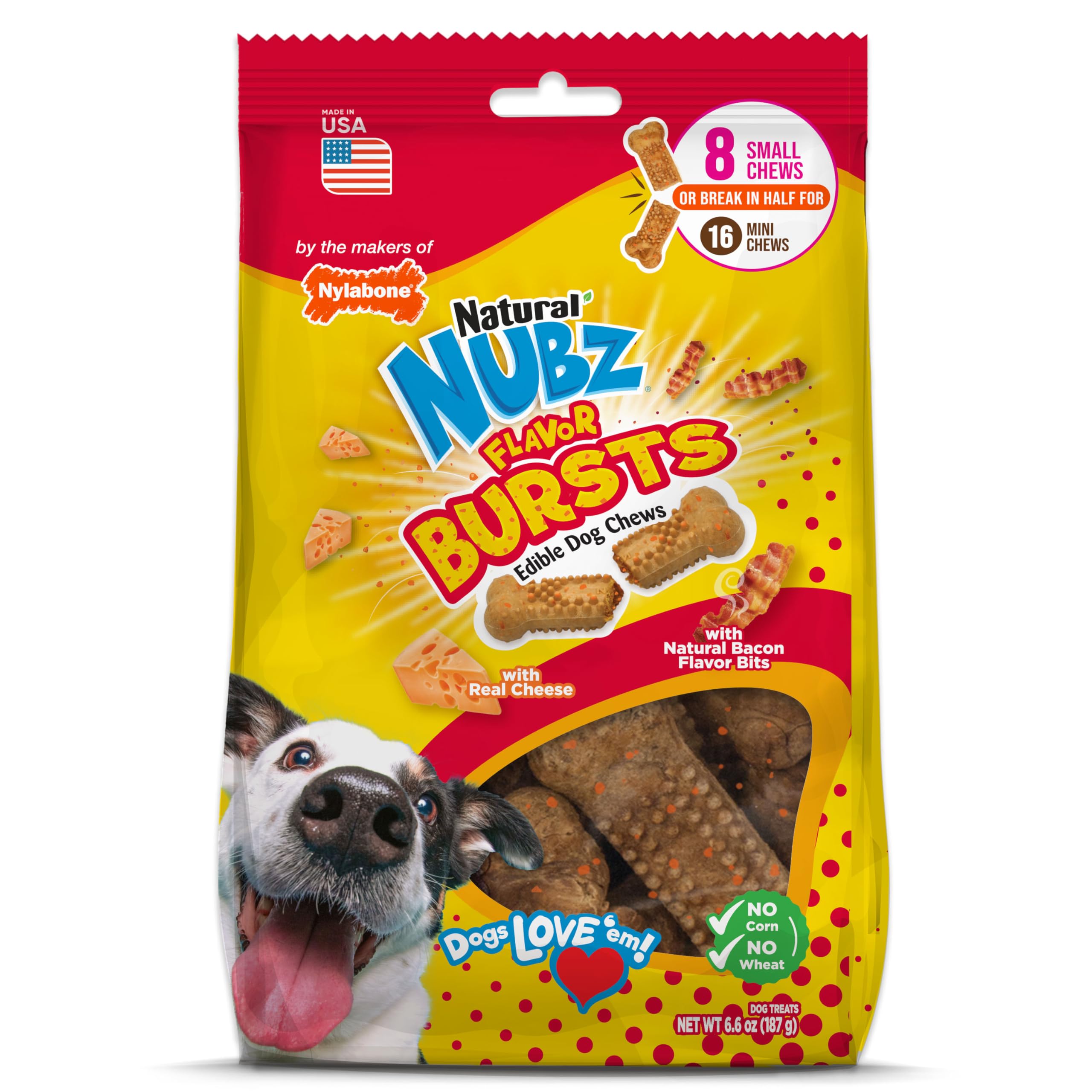 Nylabone Nubz Flavor Bursts Natural Edible Chew Bones for Dogs, Healthy Long Lasting Chews Made in The USA, Grain-Free Dog Treat