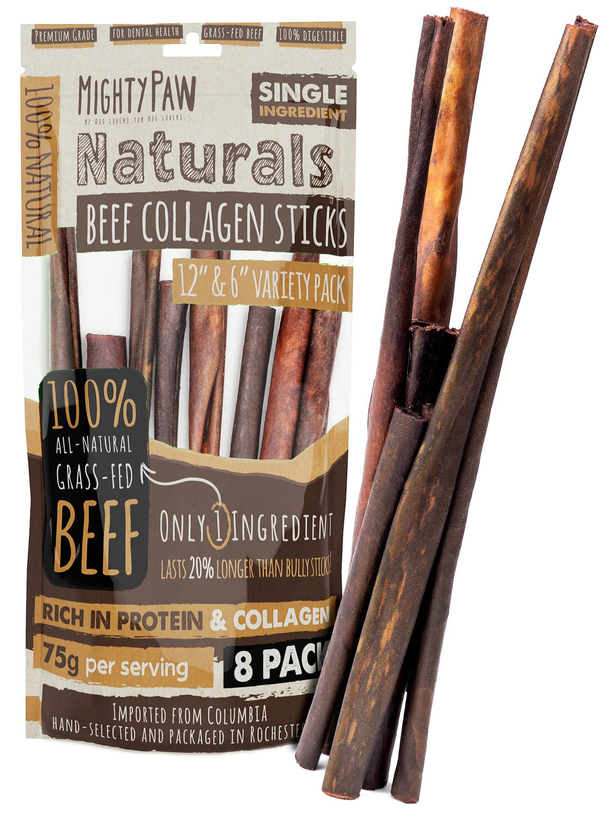 Mighty Paw Collagen Sticks For Dogs | Long Lasting Dog Chews. Rawhide Free Dog Chews Long Lasting. Collagen Chews For Dogs. Dog Chew Sticks. Beef Collagen Sticks For Dogs. Dog Chew Treats. (8 Pack)