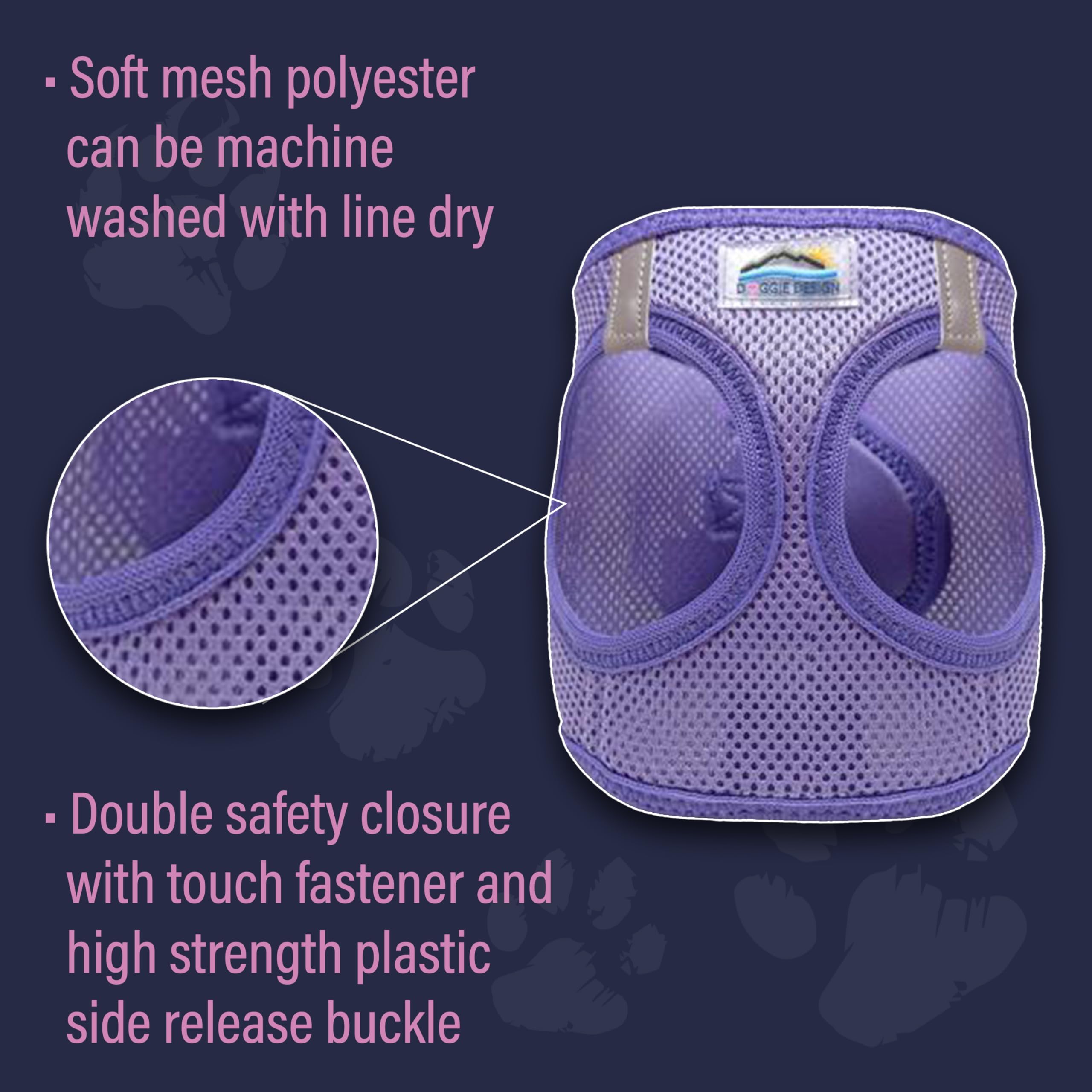 Doggie Design Dog Harness - No Choke Dog Harness, Dog Vest, Mesh Polyester, Pet Harness, Simple Step In And Go Design - Paisley Purple - S