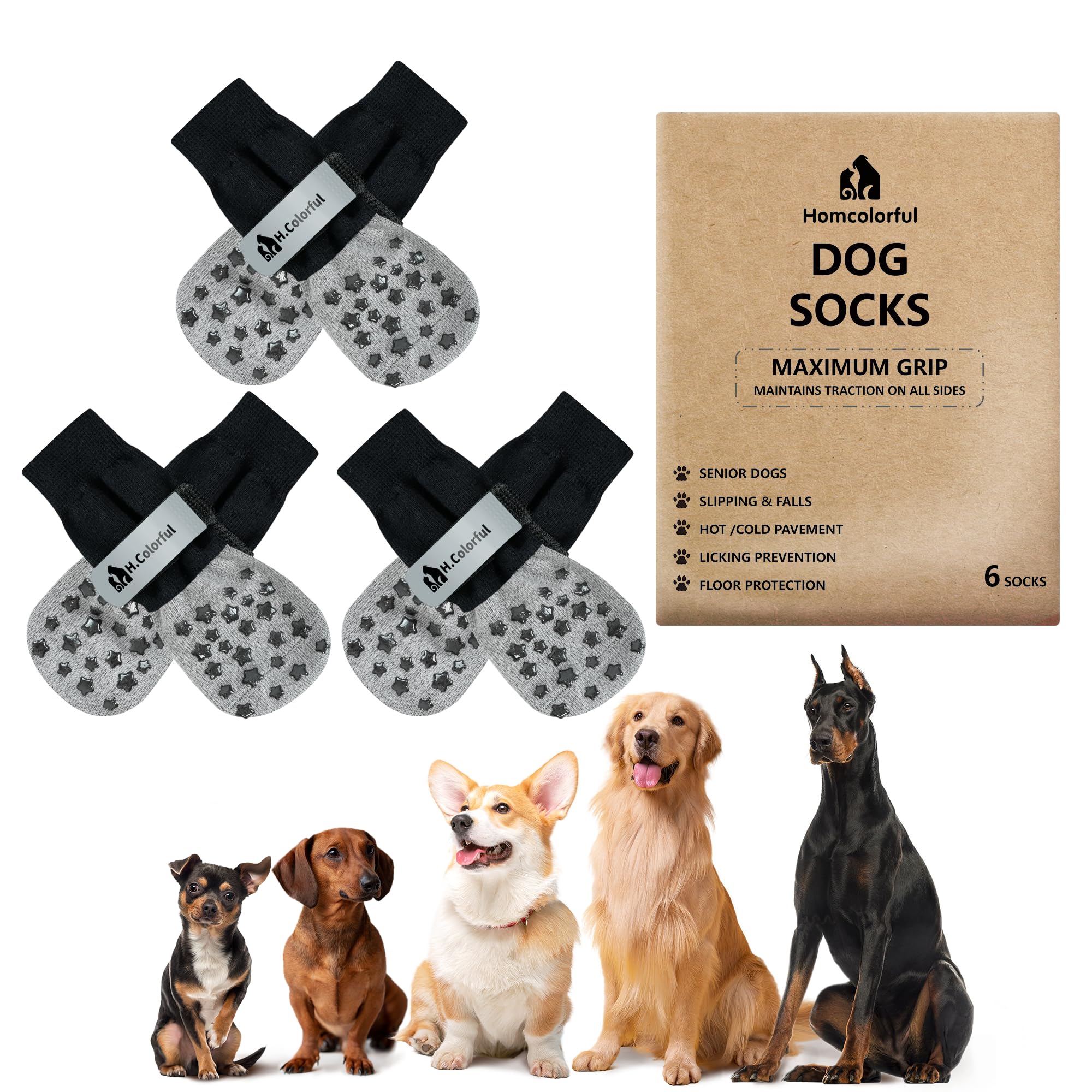 Homcolorful Anti-Slip Dog Socks For Hardwood Floors, Non-Slip Socks With Reflective Strips To Provide Paw Protection, Reflective