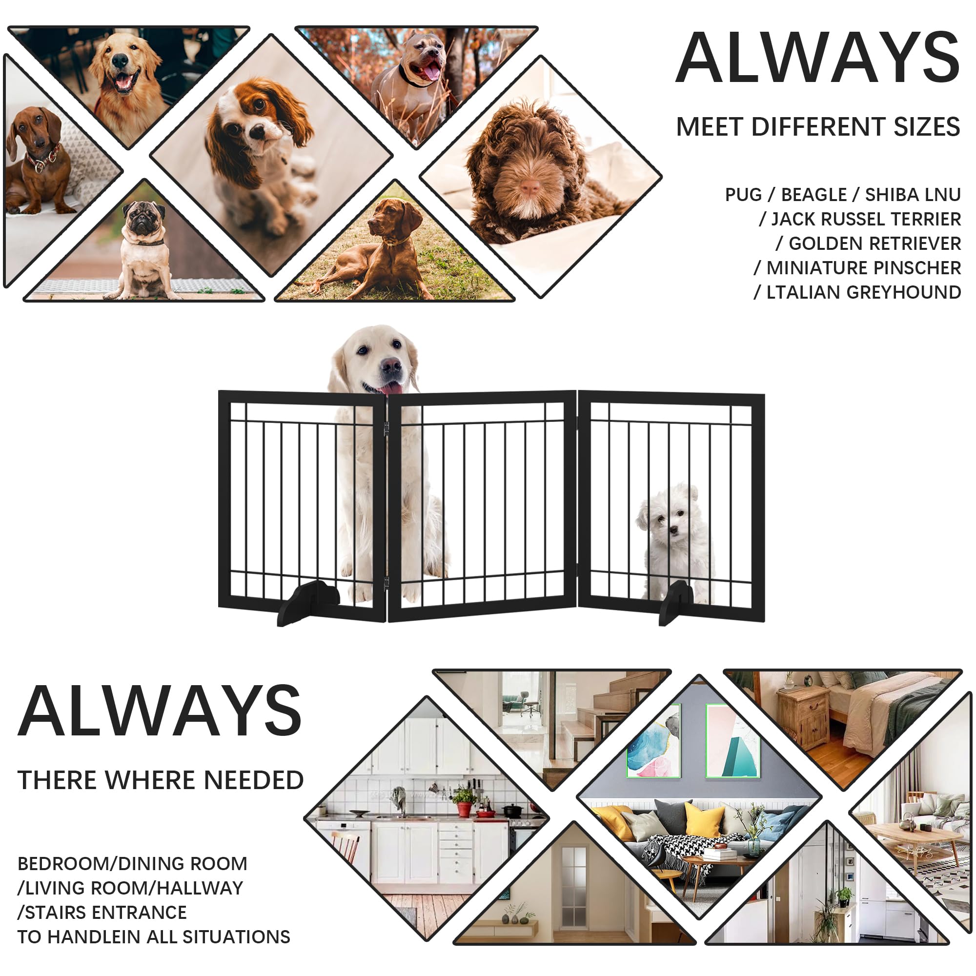 JSB 72-inch Extra Wide 28-inch Tall Dog gate, Freestanding Pet Gate for Halls, Stairs & Home, Pet Puppy Safety Dog Fence with 2P