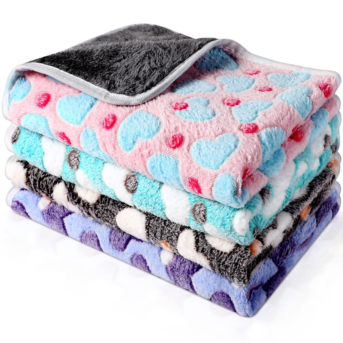 4 Pcs Waterproof Guinea Pig Blankets Washable Small Animal Fleece Bedding Absorbent Guinea Pig Cage Liners Reusable Pet Pee Pad Sleep Mat Pad Cover For Hamster Ferret (Heart Pattern,12 X 12 Inch)