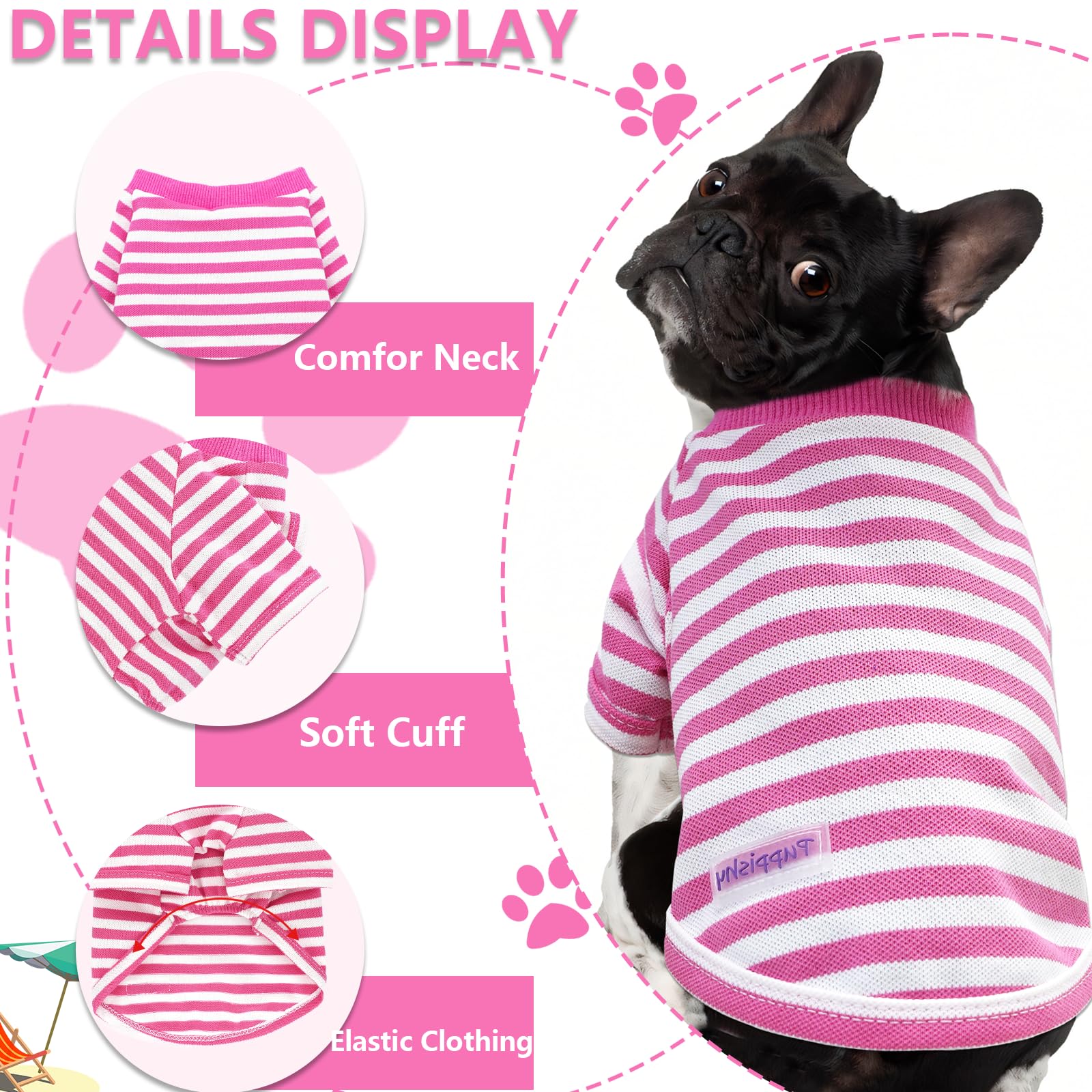 2 Pieces Stripe Dog Clothes Summer Dog Shirt Cute Soft Puppy Clothes Bresthable Chihuahua Cat Clothes Xs~Xxl Pet Clothing (Pink,