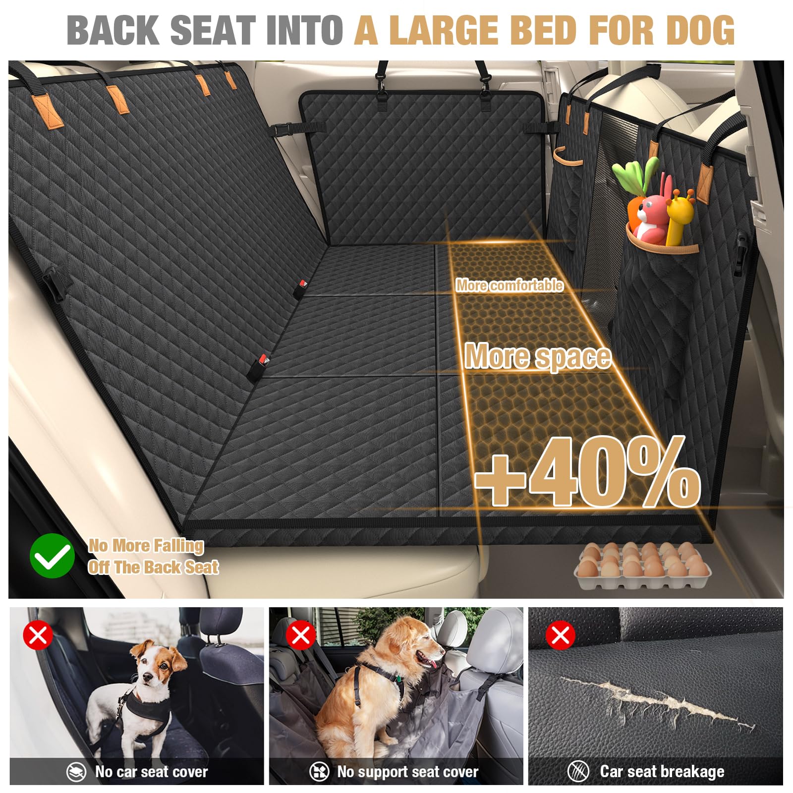 Lekereise Back Seat Extender For Dogs - Dog Car Seat Cover For Back Seat, Hard Bottom Dog Hammock For Car, Camping Air Mattress,