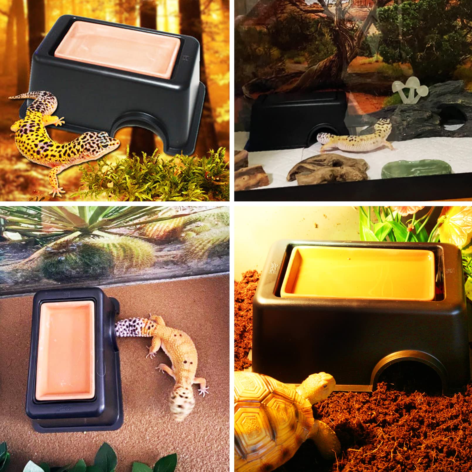 Hamiledyi Reptile Hide Box Gecko Hideout Cave with Sink Humidifier Lizards Hideaway Hut Flexible Leaves Pet Habitat Decor for Sn
