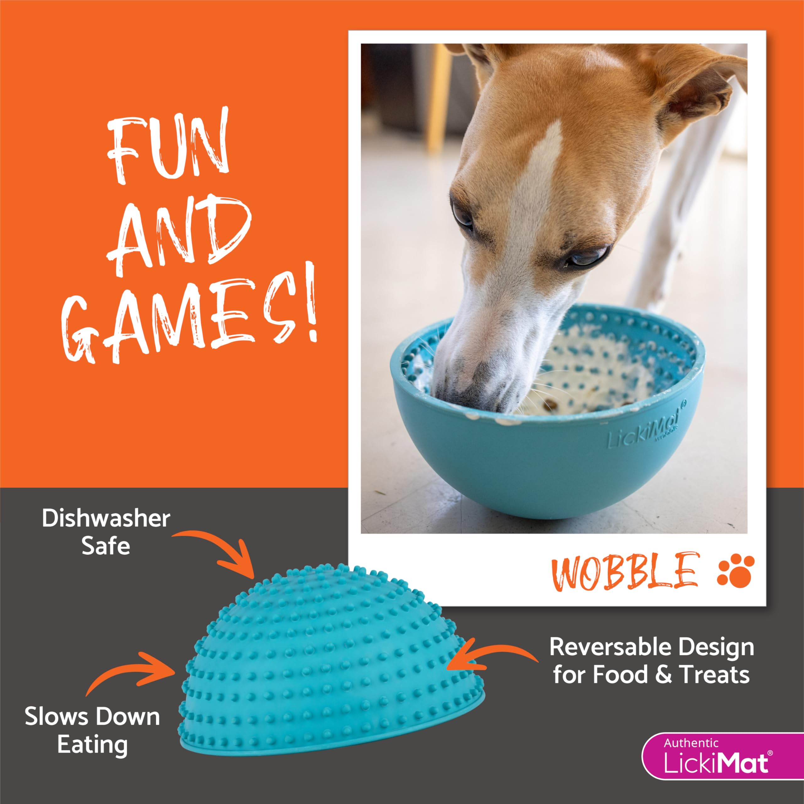 LICKIMAT Wobble, Dog Slow Feeder Bowl Lick Mat, Boredom Anxiety Reducer; Perfect for Food, Treats, Yogurt, or Peanut Butter. Fun