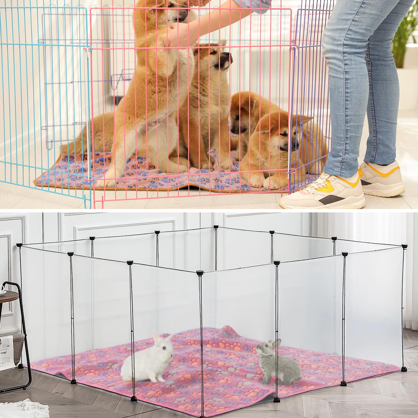 Panelee 4 Pcs Waterproof Dog Blankets Washable Puppy Paw Print Fleece Blanket For Small Medium Pet Cat Whelping Warm Soft Sleep