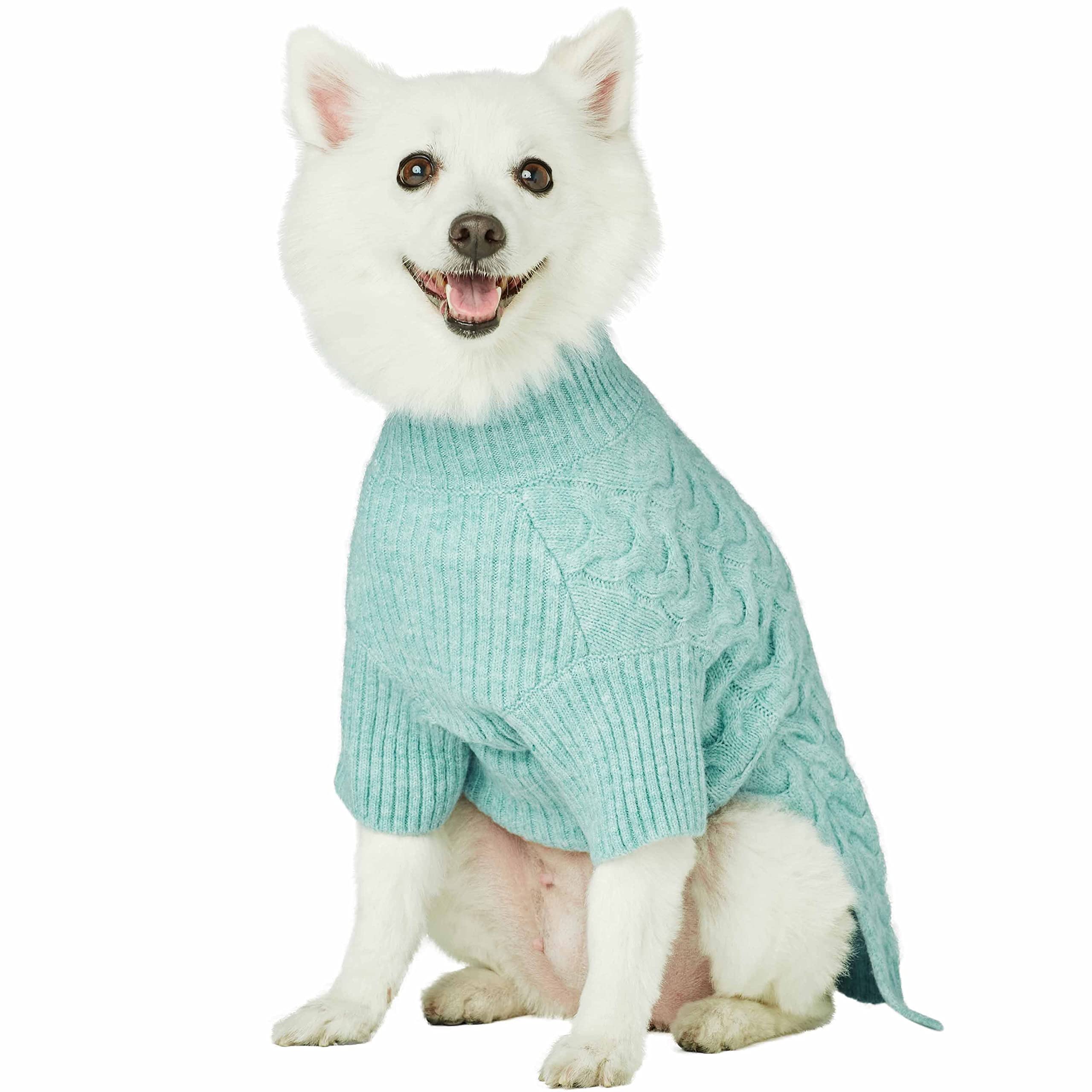 Blueberry Pet 2023 New Classic Fuzzy Textured Knit Pullover Turtle-Neck Dog Sweater In Heathered Jade, Back Length 10'', Pack Of