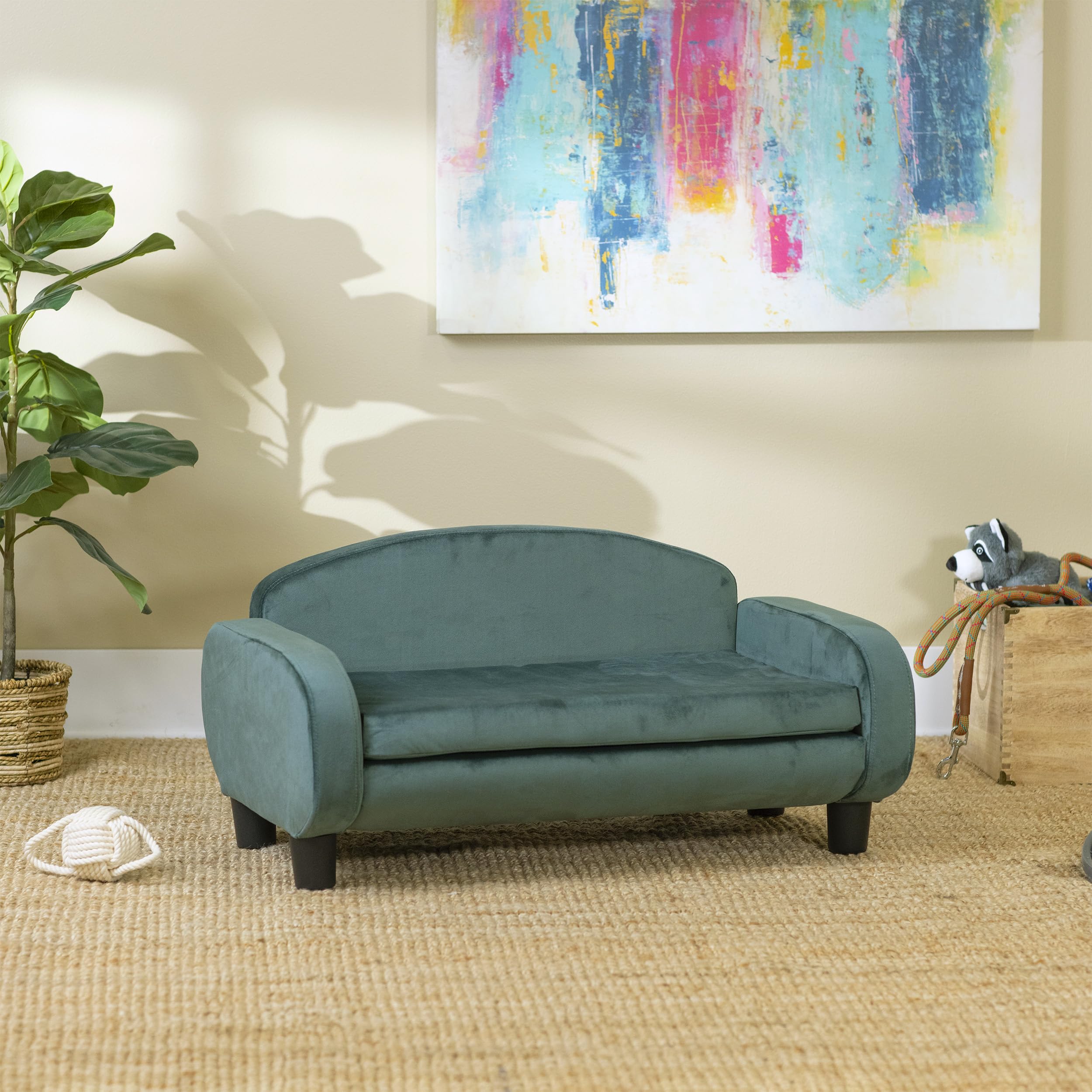 Paws & Purrs Modern Pet Sofa 31.5 Wide Low Back Lounging Bed with Removable Mattress Cover in Espresso/Teal