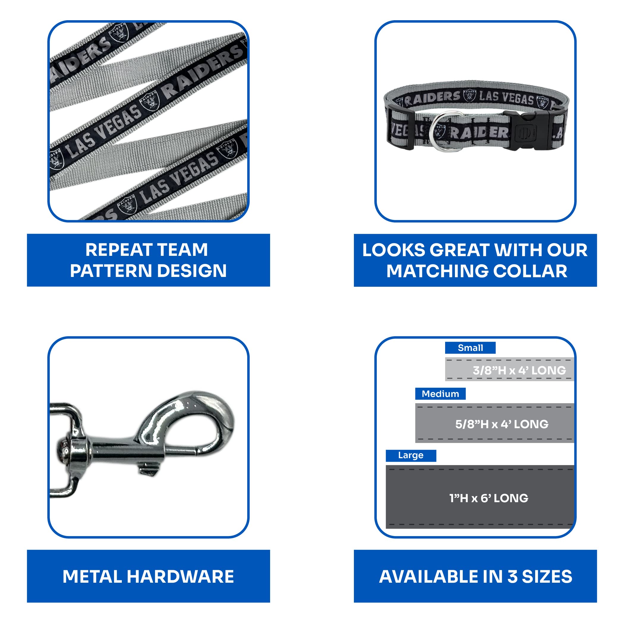 Nfl Pet Las Vegas Raiders Dog Leash, Small Football Team Leash For Dogs & Cats - Shiny & Colorful, Licensed By The Nfl