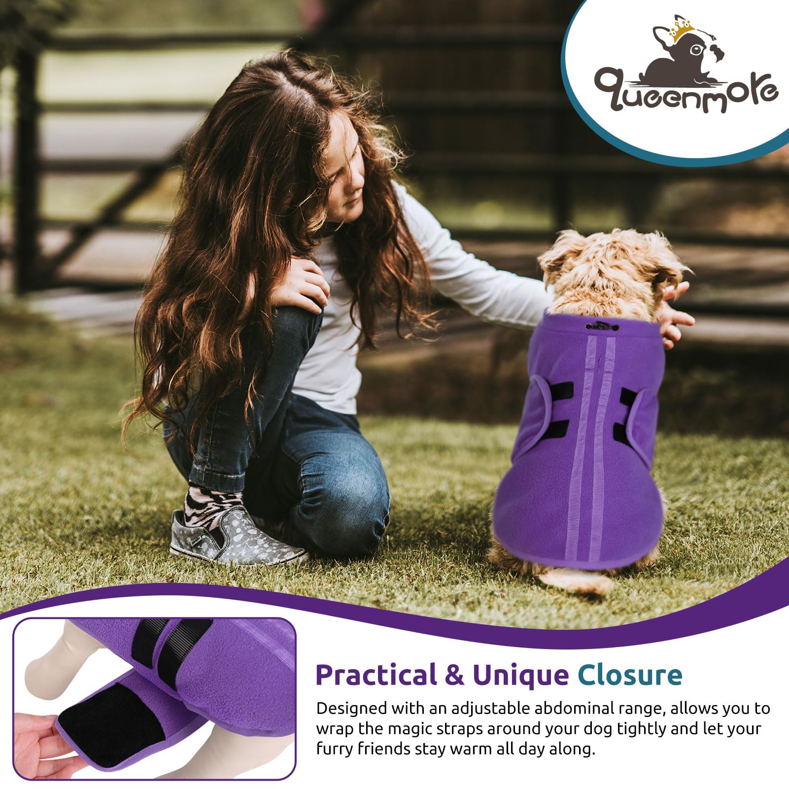 Queenmore Large Dog Sweaters, Soft Fleece Vest Pullover Dog Jacket With Leash Hole, Warm Winter Dog Clothes Cold Weather Doggy D