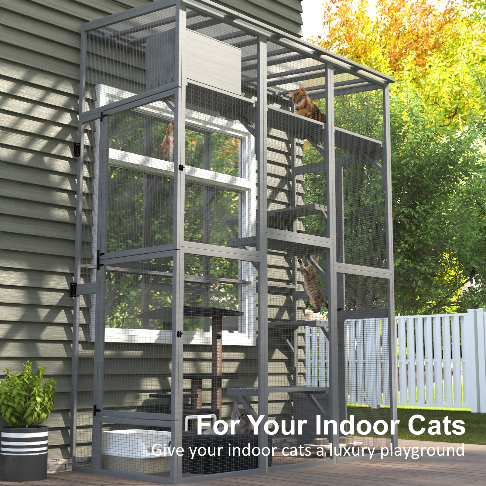 Timhaka Cat Catio, Window Catio For Multiple Indoor Cats With 4 Jump Platforms, Cat Window Perch For Playing, Sunbathing, Nappin