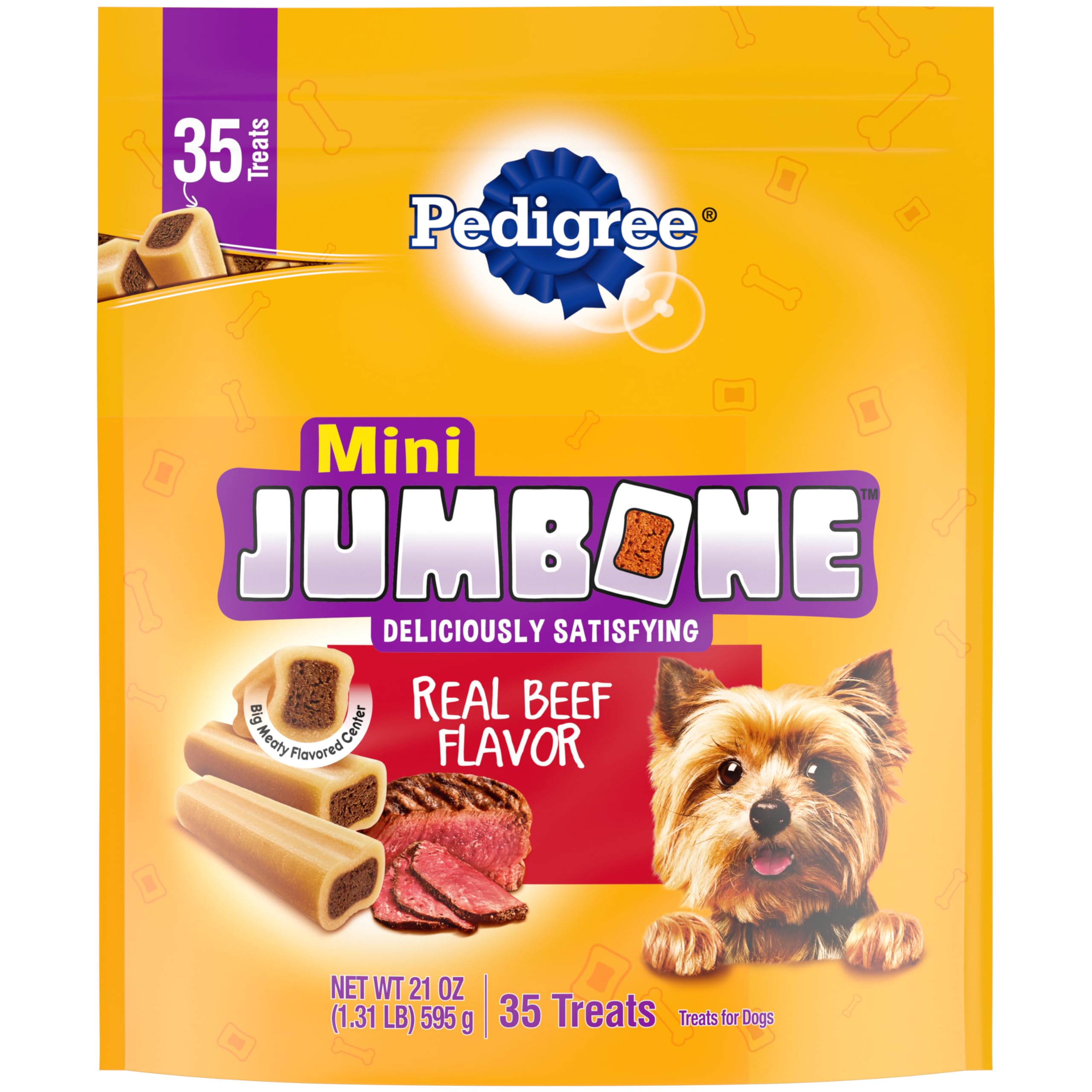 PEDIGREE MINI JUMBONE Small Dog Treats Real Beef Flavor, 21 oz. Pack (35 Treats)