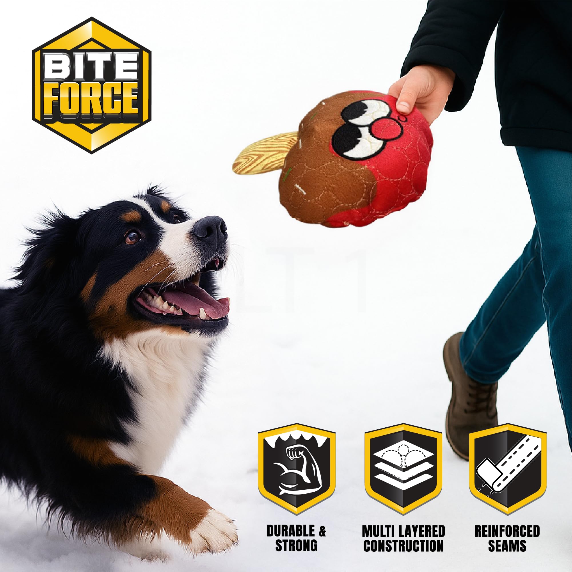 Bite Force -Durable & Strong Dog Toy Candy Apple Buddy with Squeaker, Kevlar-Reinforced for Aggressive Chewers for Small Medium