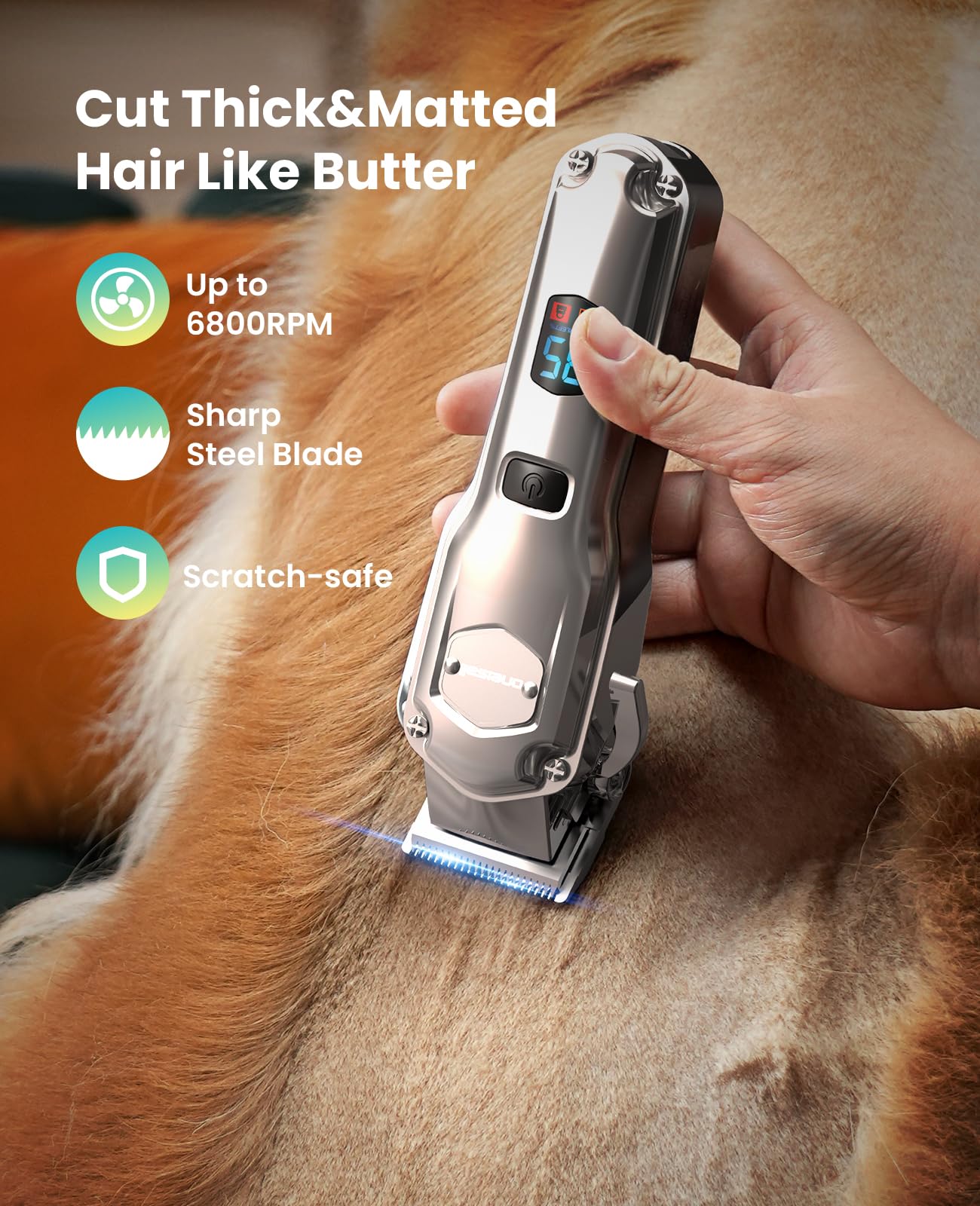 oneisall Dog Clippers for Grooming Thick/Heavy Coats, 4-in-1 Dog Grooming Kit Low Noise with Stainless Steel Blade, Cordless Dog