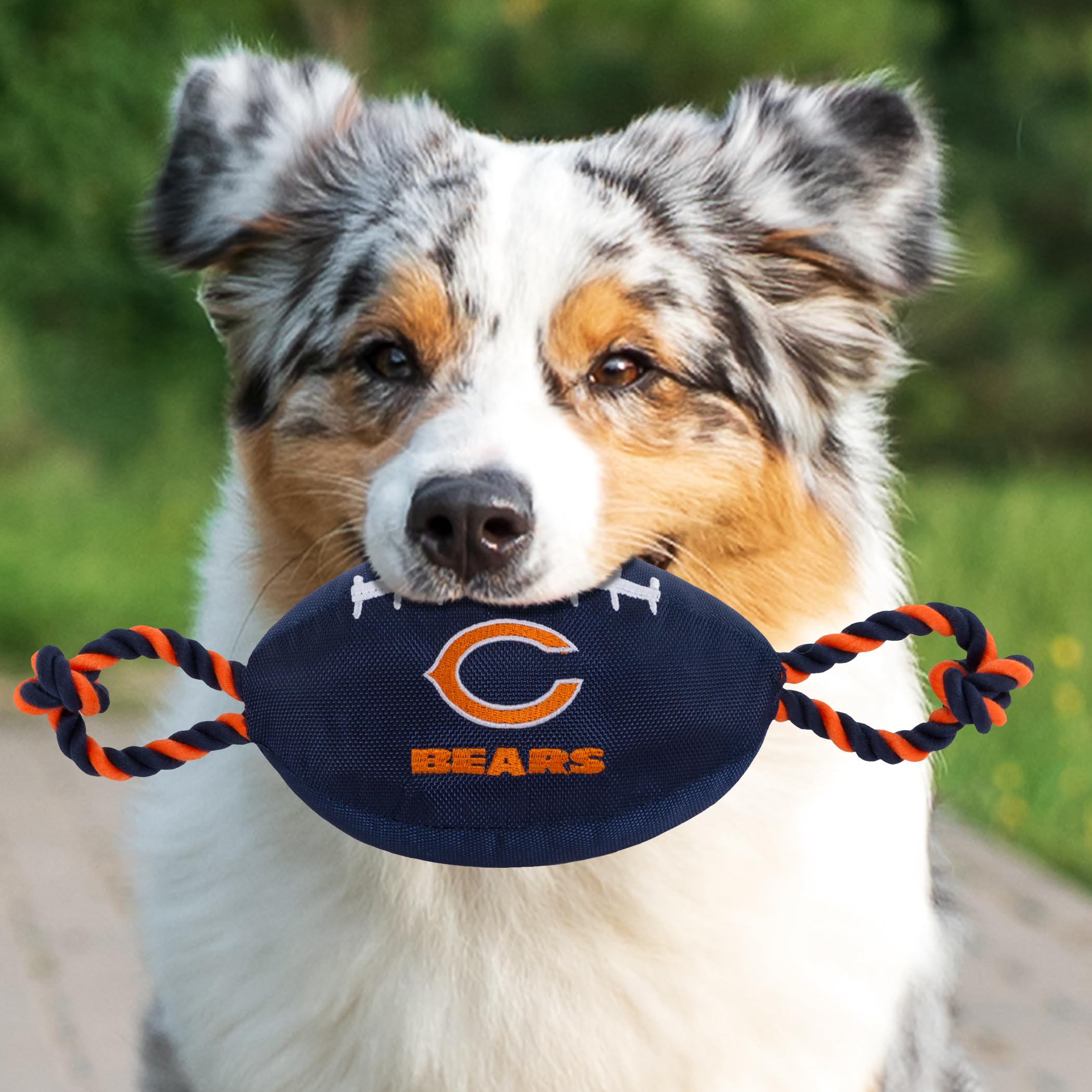 Pets First NFL Chicago Bears Football Dog Toy, Tough Quality Nylon Materials, Strong Pull Ropes, Inner Squeaker, NFL Team Color