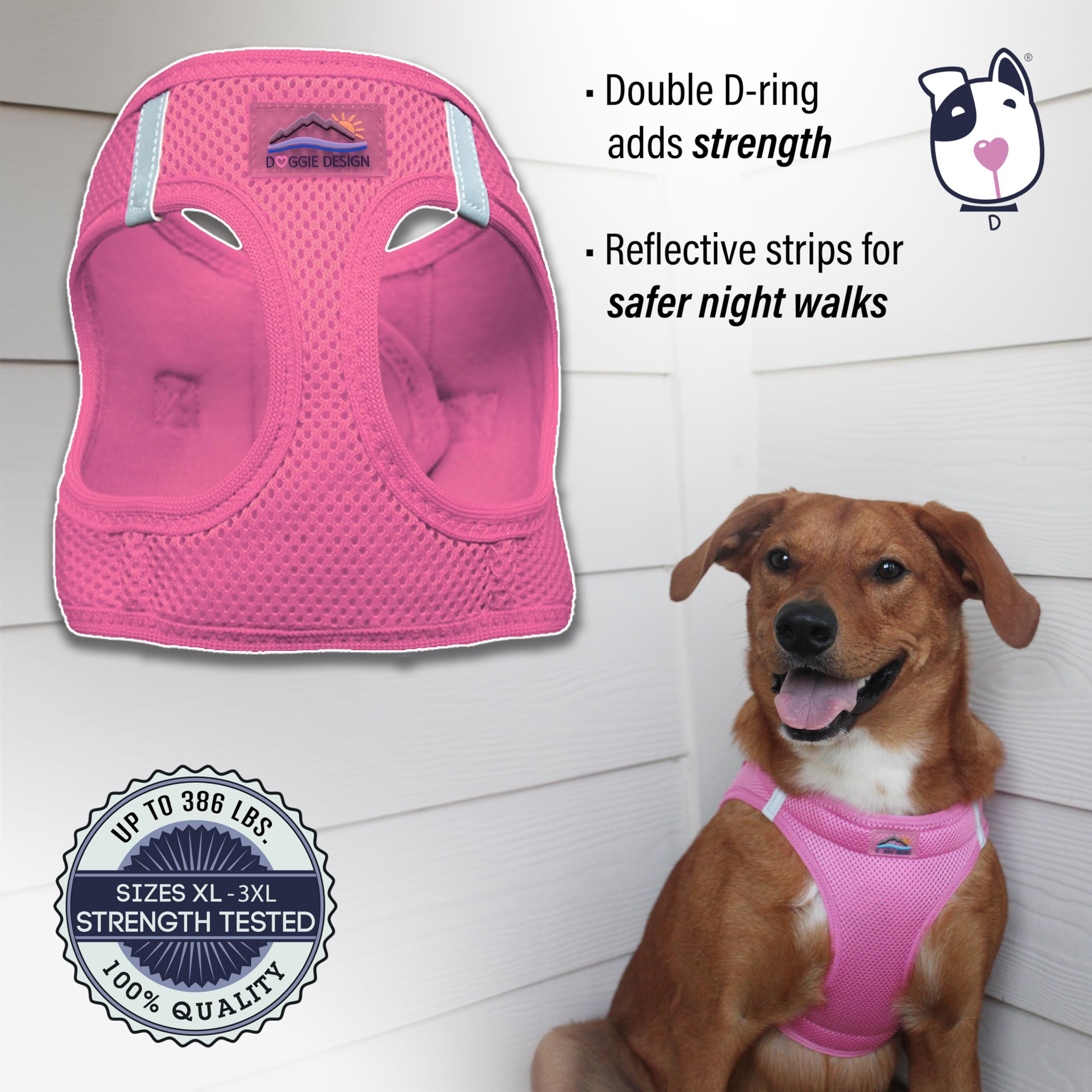 Doggie Design Choke Free Reflective Step In Ultra Harness Pink American River (Xxl)