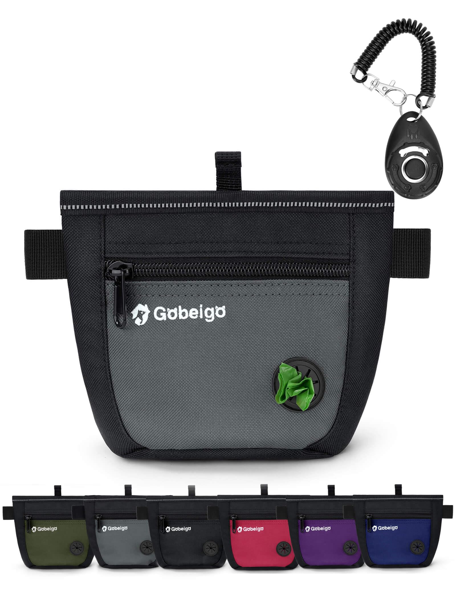Gobeigo Dog Treat Pouch and Training Clicker, Upgrade Two Magnetic Closure to Prevent Spills, 2 Cup Treat Bag with Poop Bag Disp