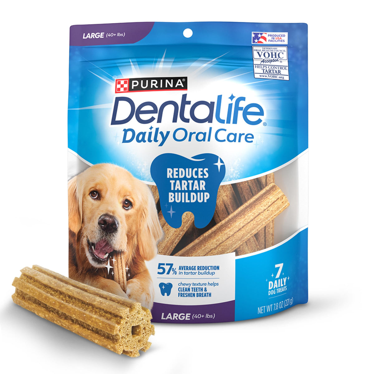 Purina Dentalife Daily Oral Care Chicken Flavor Large Breed Dog Dental Chews - 7 Ct. Pouch