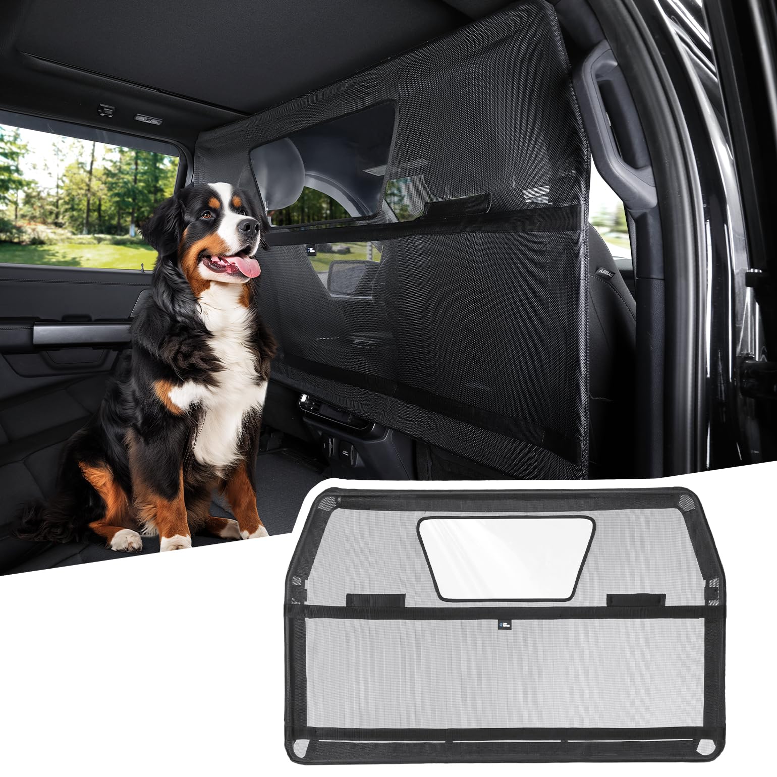 Joytutus 56'' Wide Dog Car Barrier With Visual Window, Car Barrier For Suv Escape-Proof, Net For Car Cargo Behind Front Seats, V