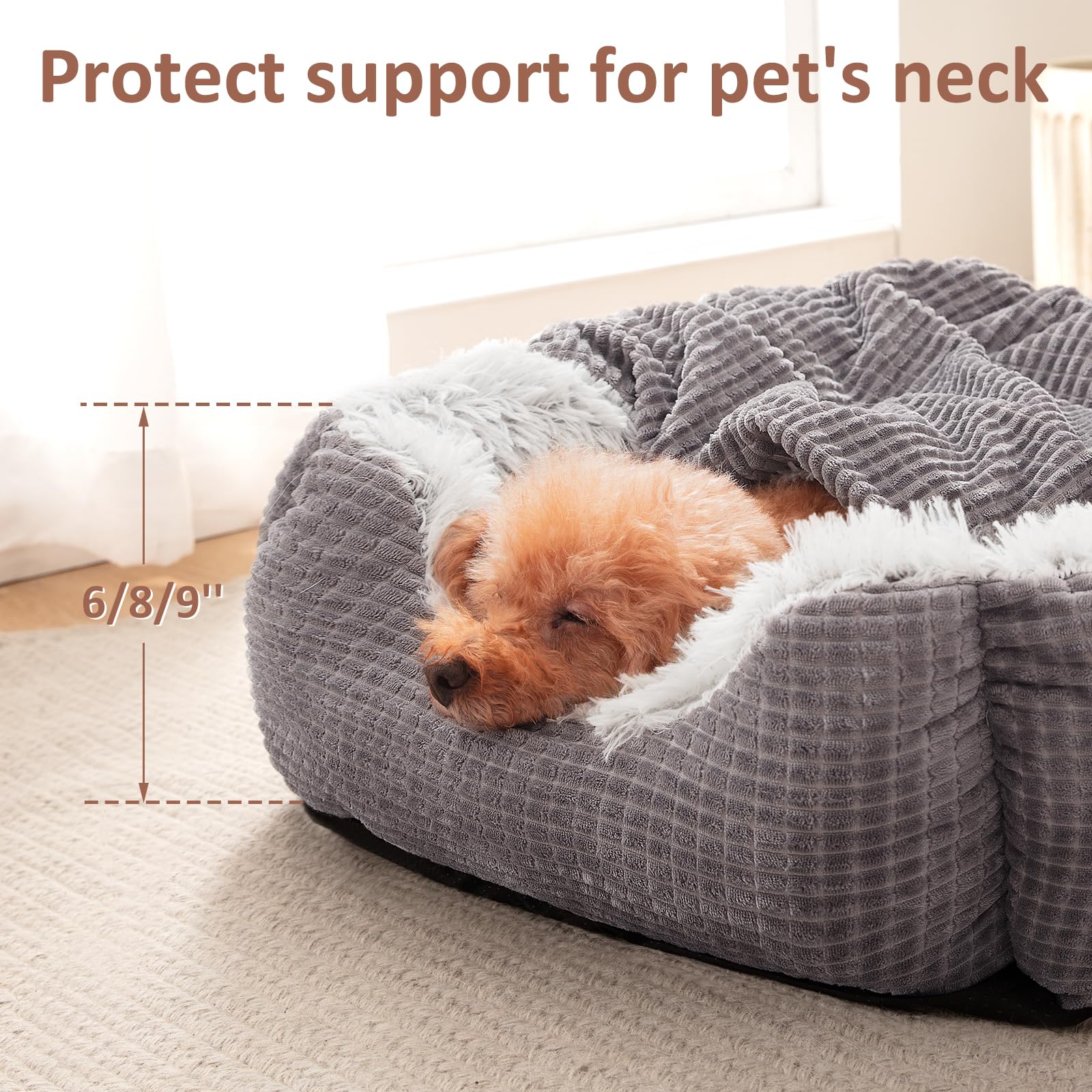 Mixjoy Dog Beds For Large Medium Small Dogs, Rectangle Cave Hooded Blanket Puppy Bed, Luxury Orthopedic Cat Beds For Indoor Cats