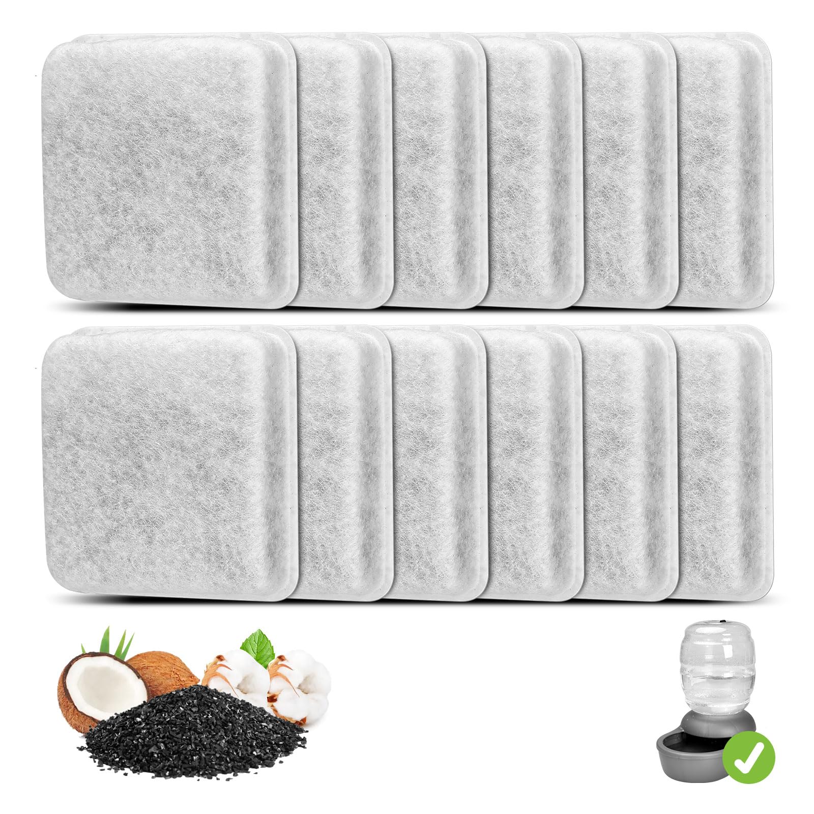12 Pack Charcoal Replacement Filters for 0.5/1/2.5/4 GAL Gravity Waterer, YOIHABV Cat Fountain Filters, Dog Water Dispenser Filt