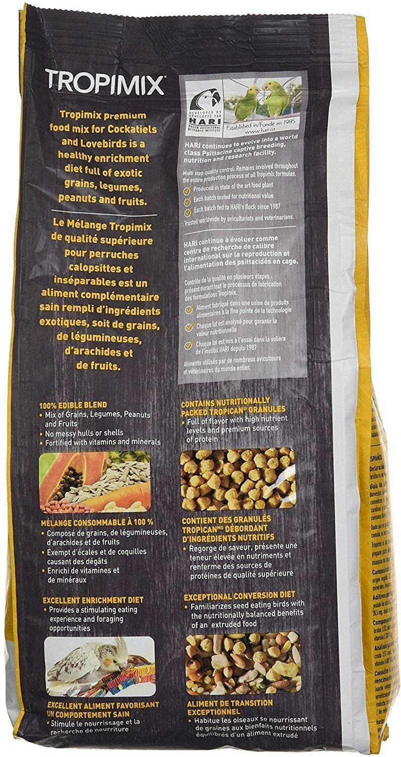 Hari Hagen Tropimix Enrichment Food for Cockatiels & Lovebirds, 2 lb. - HARI Parrot Food with Seeds, Fruit, Nuts, Vegetables, Gr