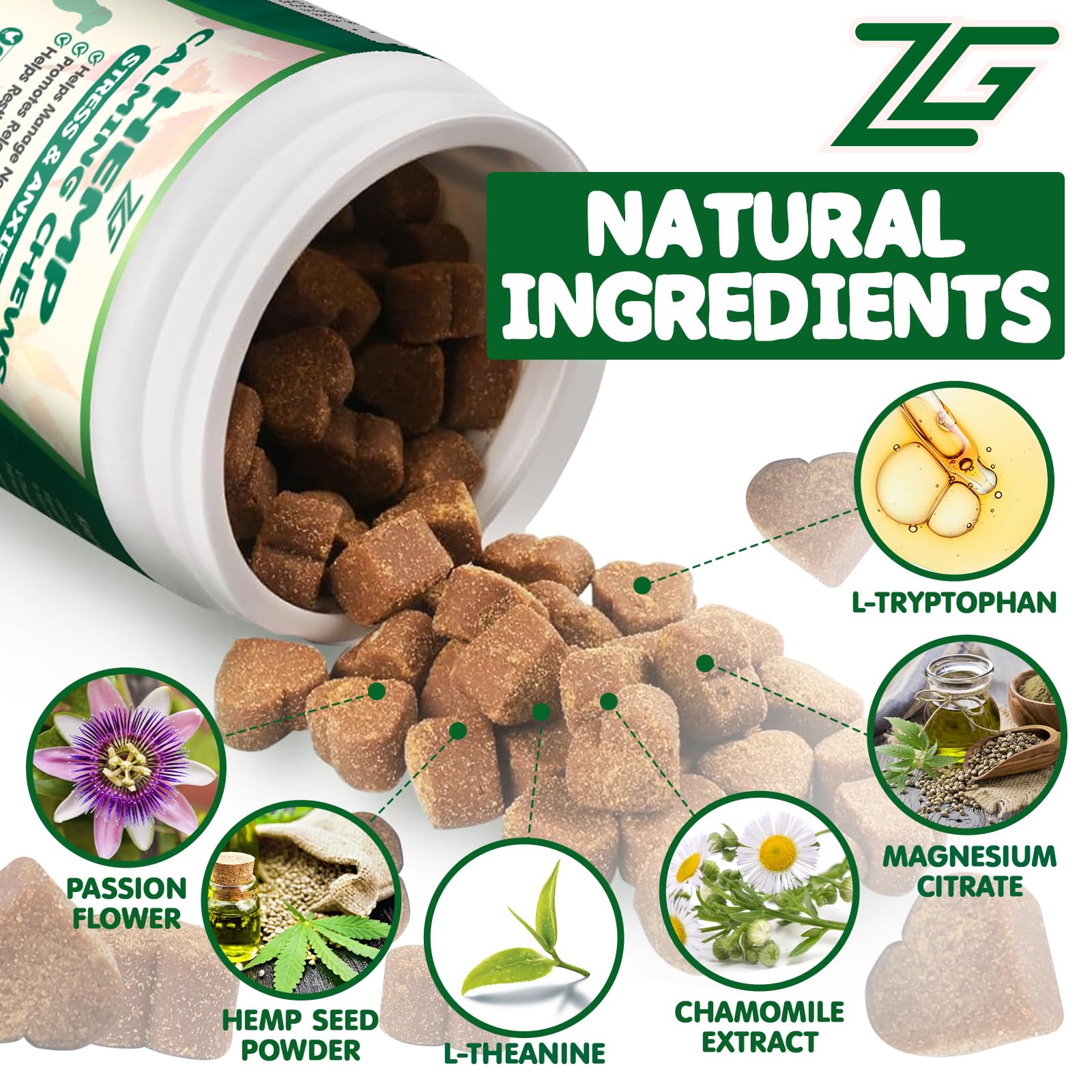 ziehooGe Calming Chews for Dogs - Dog Calming Chews - Anxiety Relief Treats Helps with Separation, Barking, Stress Relief, Compo