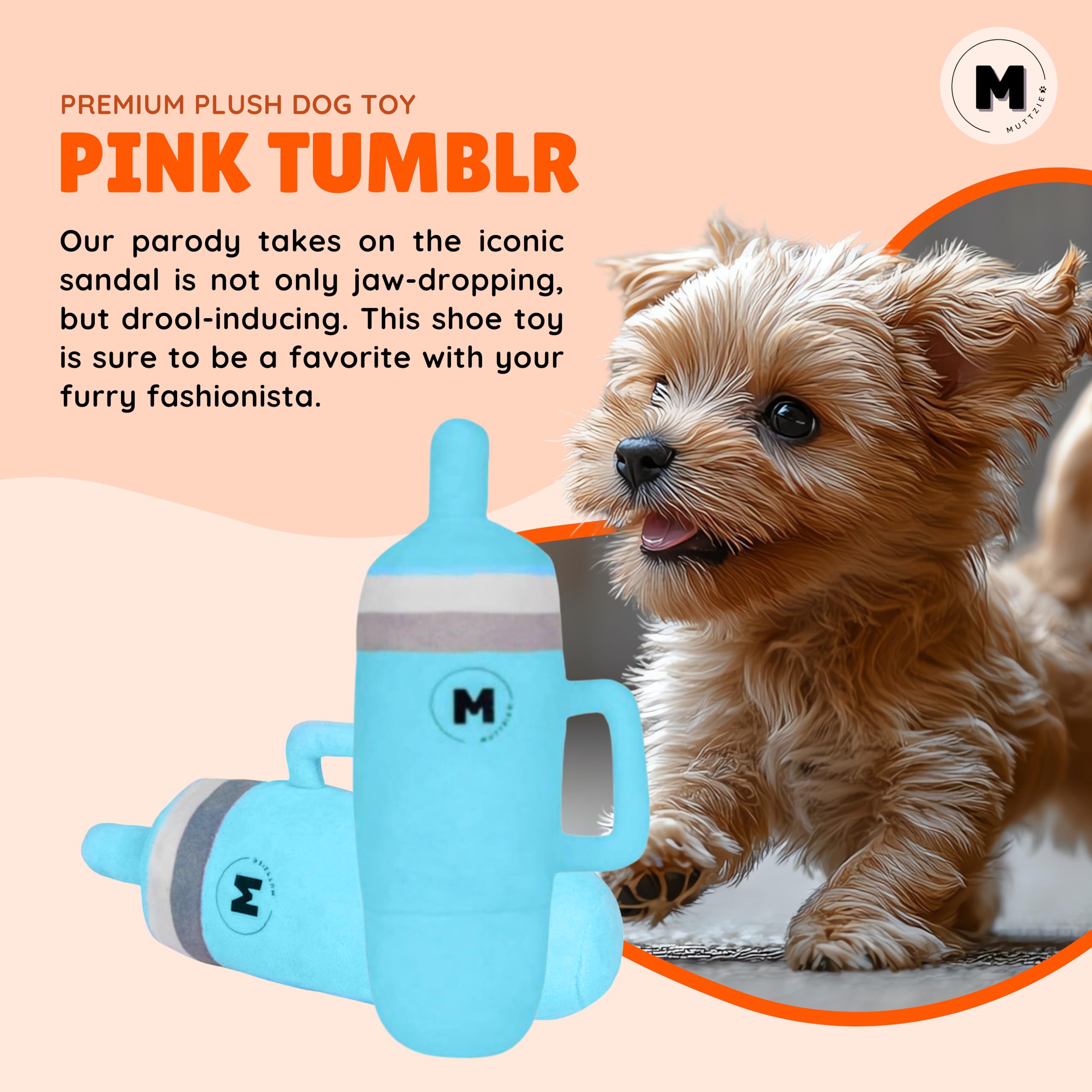 Muttzie Blue Tumblr Cup Dog Toy - Adorable Plush Parody Dog Toy With Dual Squeaker For Engaging And Safe Playtime For Dogs
