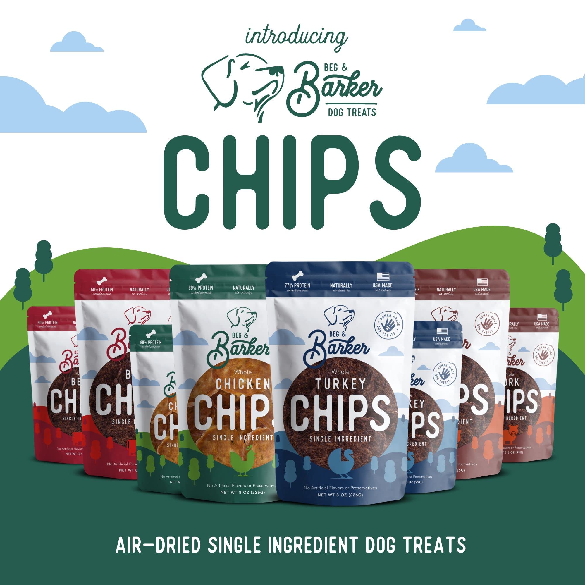Beg & Barker All Natural Chicken Chips for Dogs (16oz) - Dog Treats Made with USA Sourced Real Meat Chicken, Made in The USA