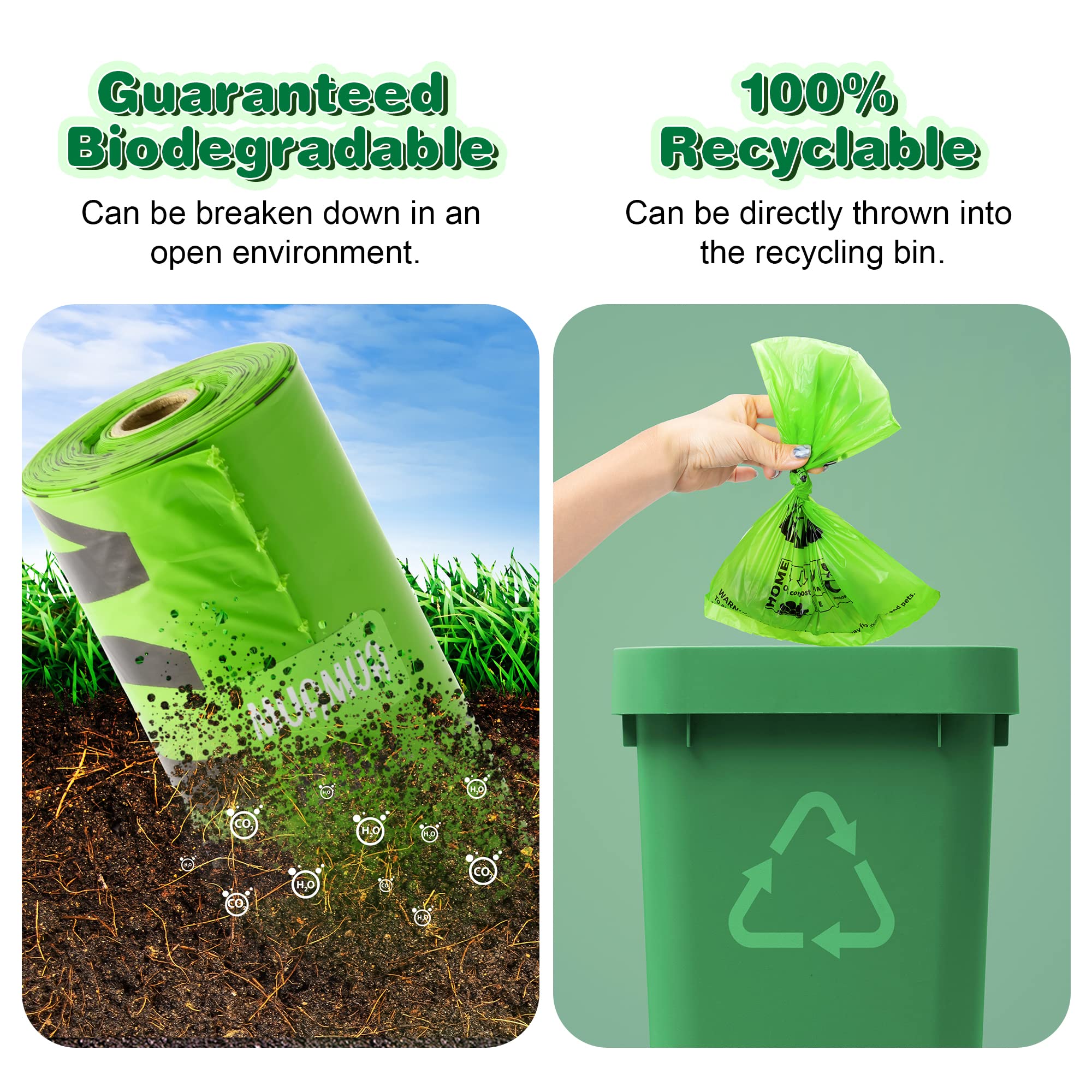 MUAMUA Dog Poop Bags - 570 Count Biodegradable, Extra Thick, Leak Proof, 9x13 Inches, Green, Plant-Based Material