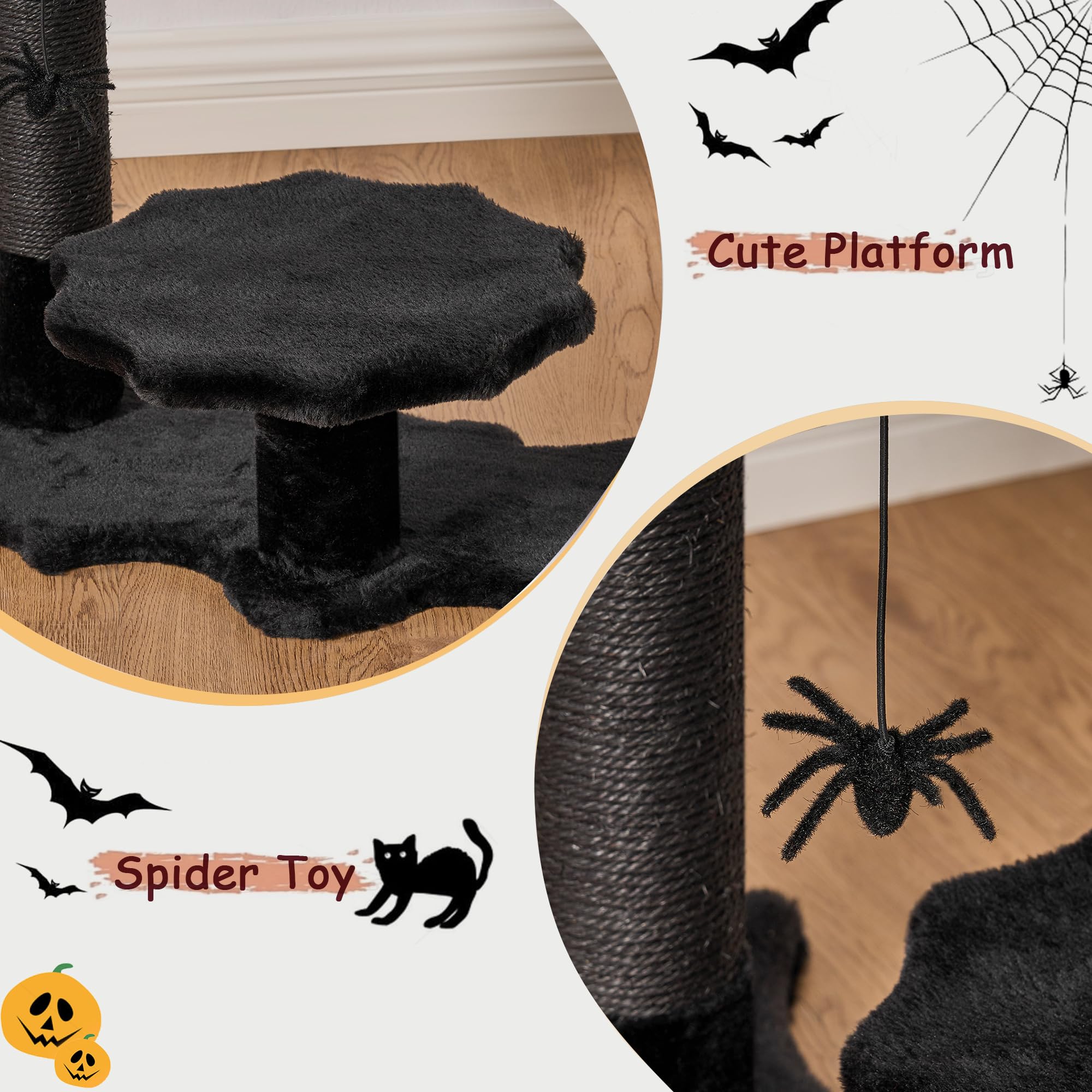 Bewishome Gothic Cat Tree With Coffin Bed Gothic Cat Tower For Indoor Pet Goth With Sisal Scratching Posts, Spider Toy For Hallo