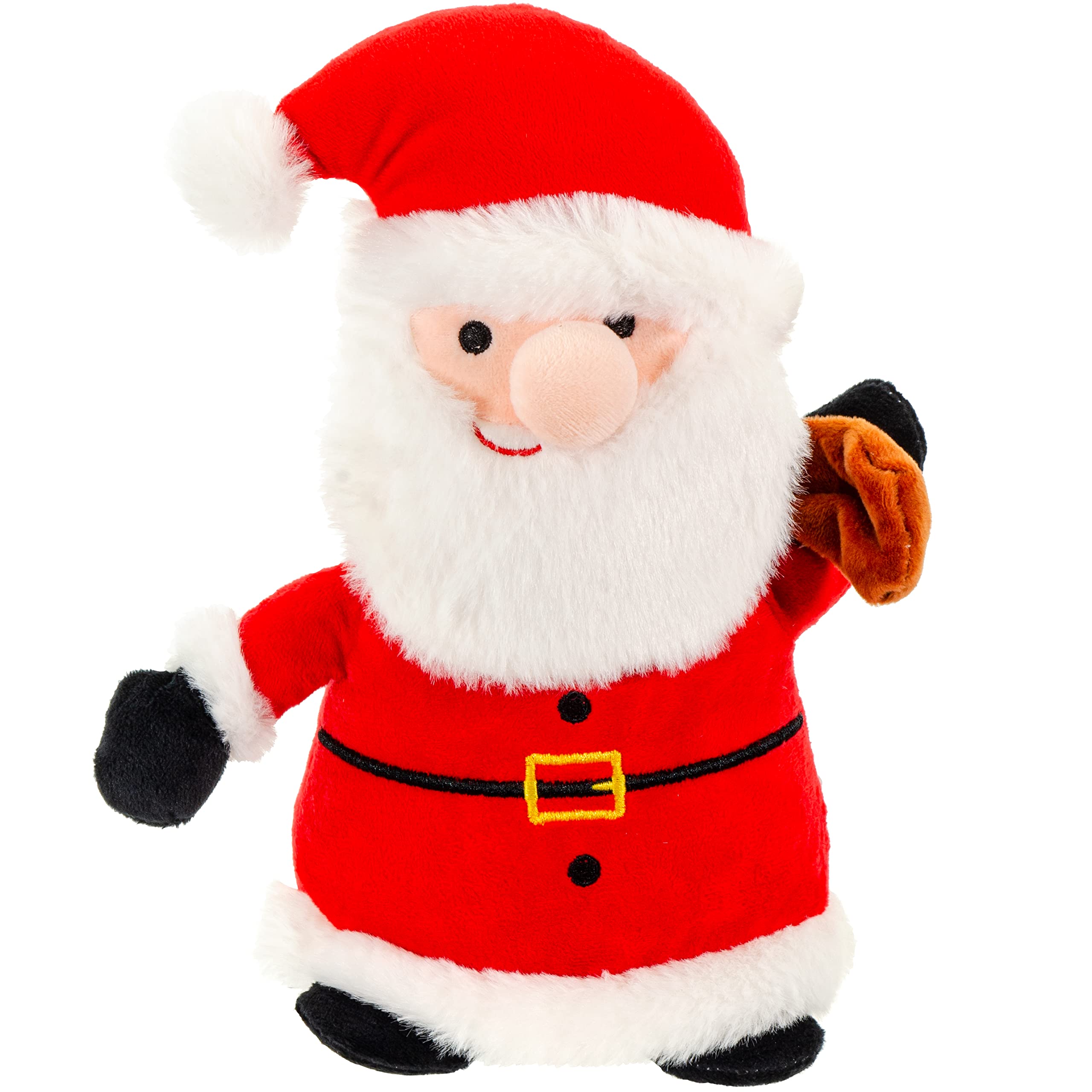 Giftable World Holiday Plush Pet Toy Fun For Christmas Designs With Squeaker Dog Chew Toy (10'' Santa Claus W/Toy Bag)