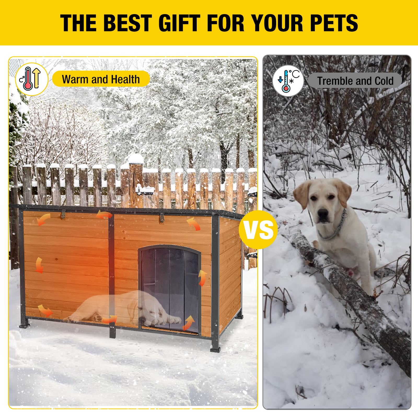 Aivituvin 59'' Large Dog House 100% Insulated Dog Kennel With Liner For Winter,Waterpoof For Outdoor & Indoor Use.