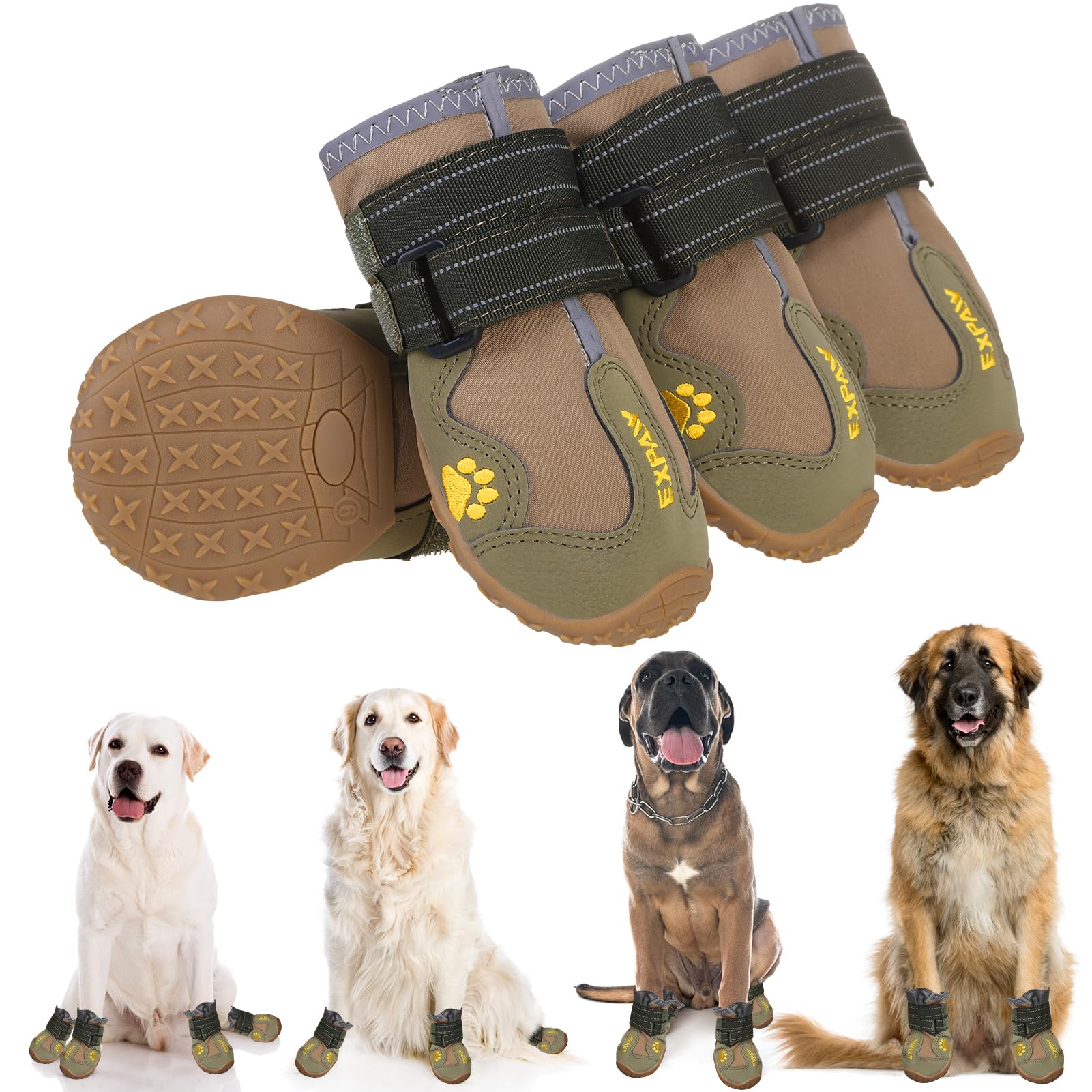 Expawlorer Anti-Slip Dog Shoes - 4Pcs Waterproof Dog Boots With Reflective Straps For Outdoor Hiking, Dog Paw Protectors For Hot