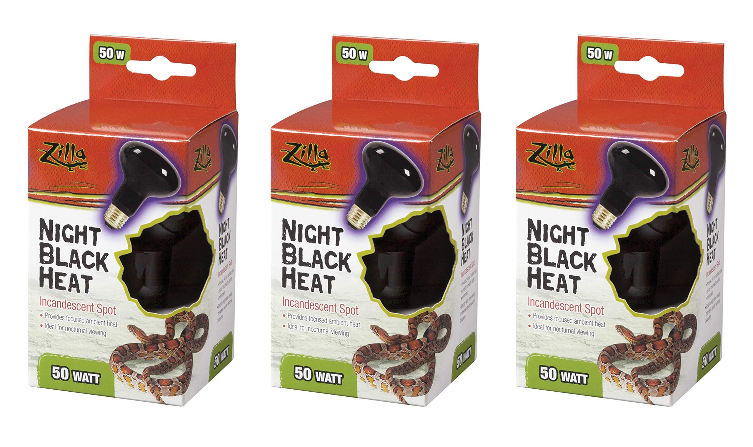 Zilla 3 Pack Of Night Black Heat Incandescent Spot Bulbs, 50 Watts, Reptile Night Heat Lamps