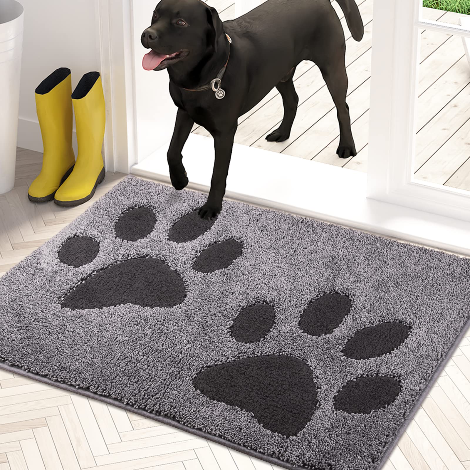 PURRUGS Dirt Trapper Door Mat 20  x 31.5 , Non-Skid/Slip Machine Washable Microfiber Entryway Rug, Dog Doormat, Super Absorbent 