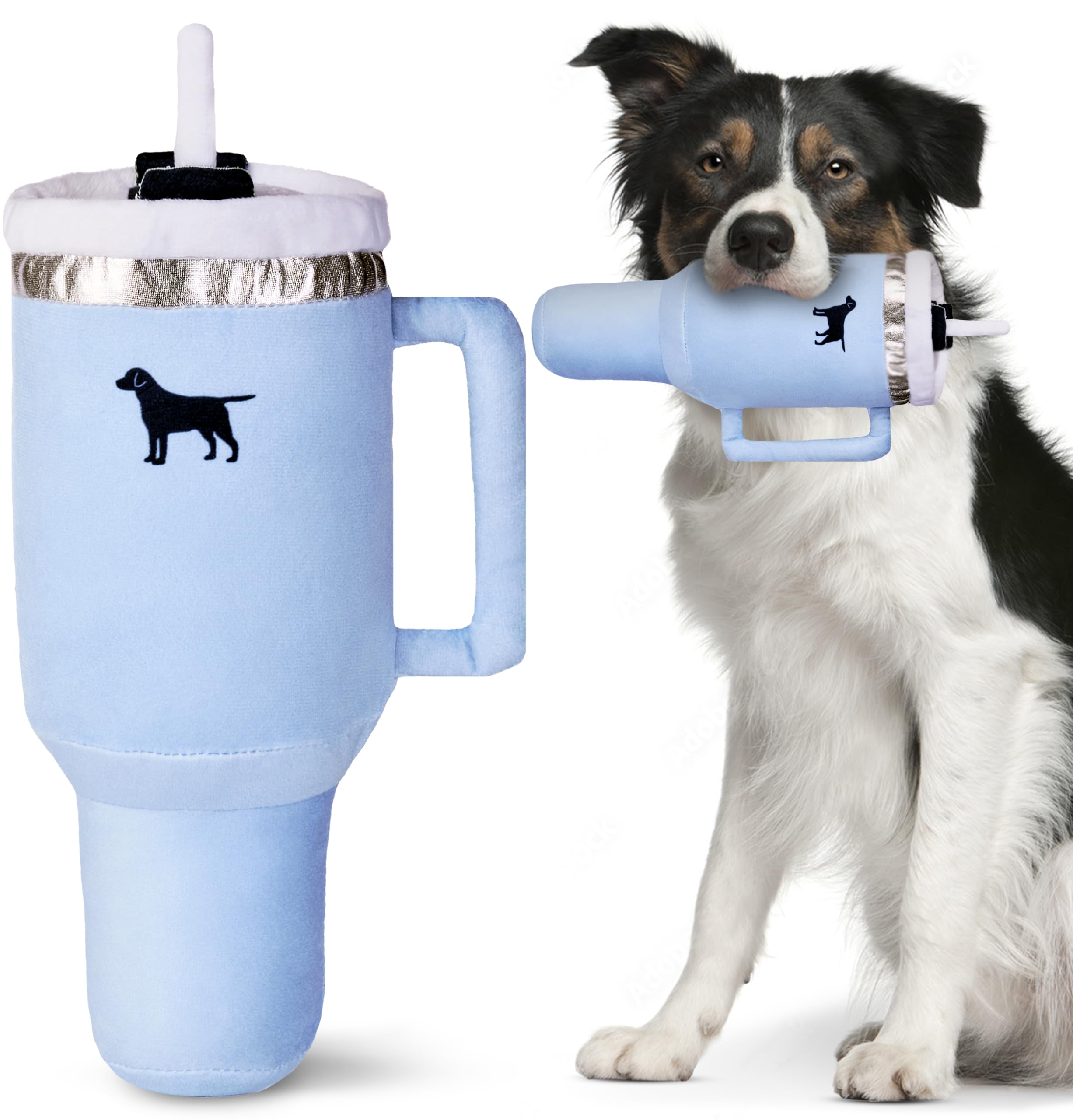 Puproar Pup Cup Tumbler Dog Toy - Funny Birthday Dog Toy For Girl Dogs Or Puppies, Cute Squeaky Plush Gift (Chambray Blue)
