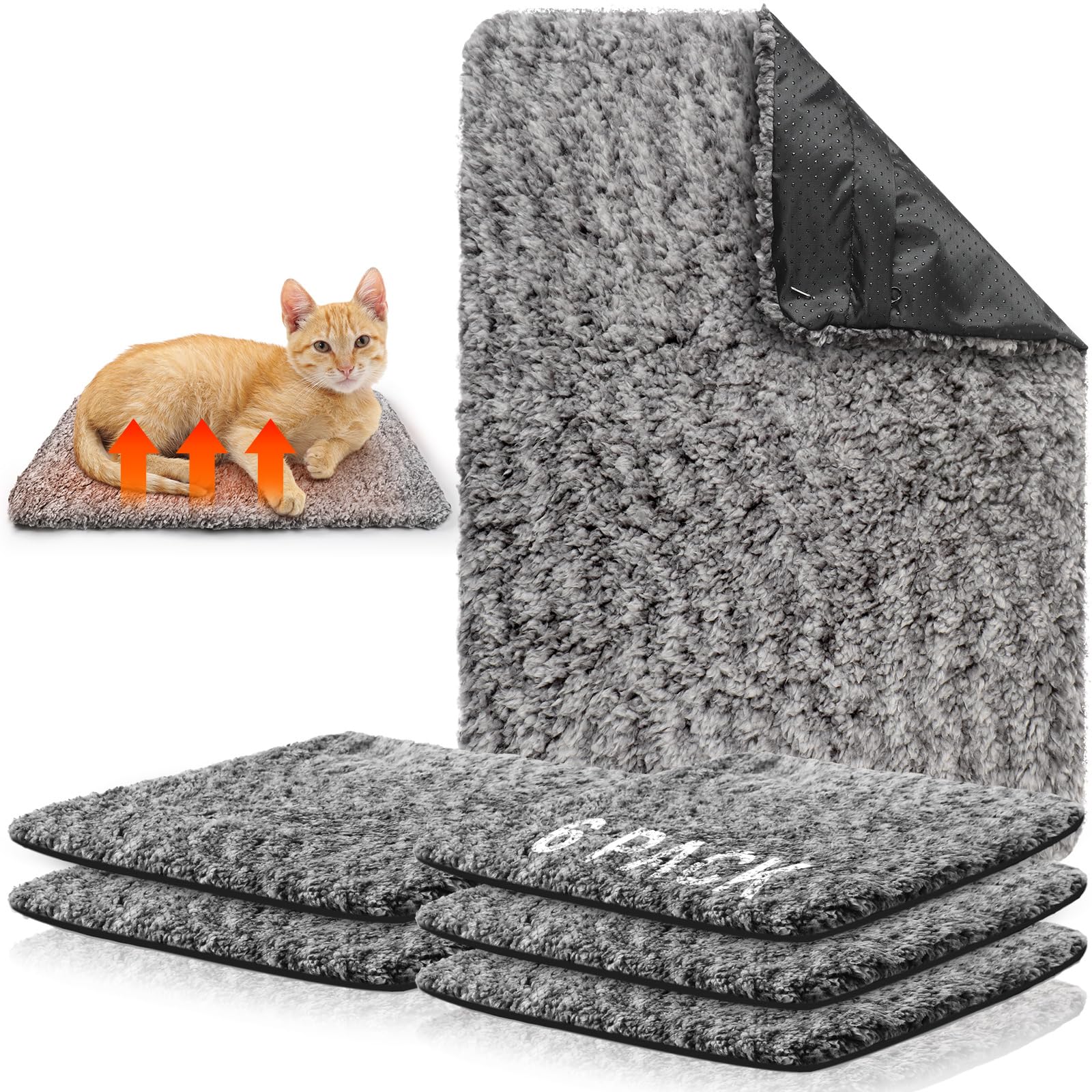 Drydiet 6 Pack Self Warming Cat Bed Mats Washable Dog Self Heating Bed Warm Dog Thermal Pet Bed Pet Bed Mat with Removable Cover