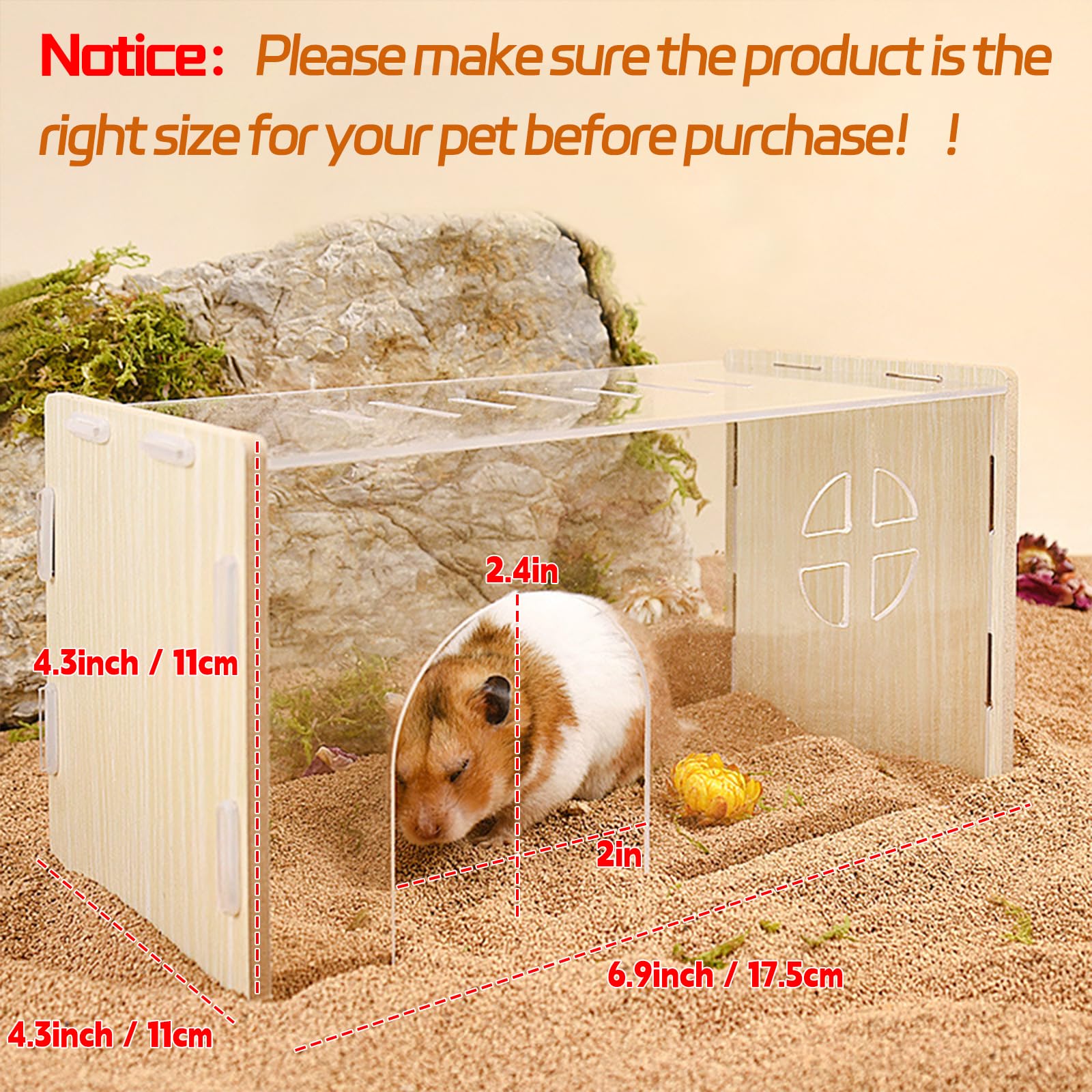 Hamiledyi Hamsters Hideout-Tunnel House Acrylic Panel for Clear Observation Hamster Hides Exploring Tunnel Toy for Syrian Dwarf