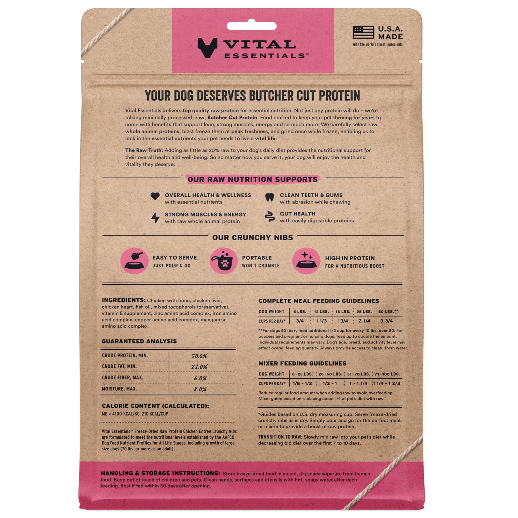 Vital Essentials Freeze-Dried Raw Dog Food, Chicken Crunchy Nibs | Complete Meal or Mixer | High Protein Dog Food | 14 oz