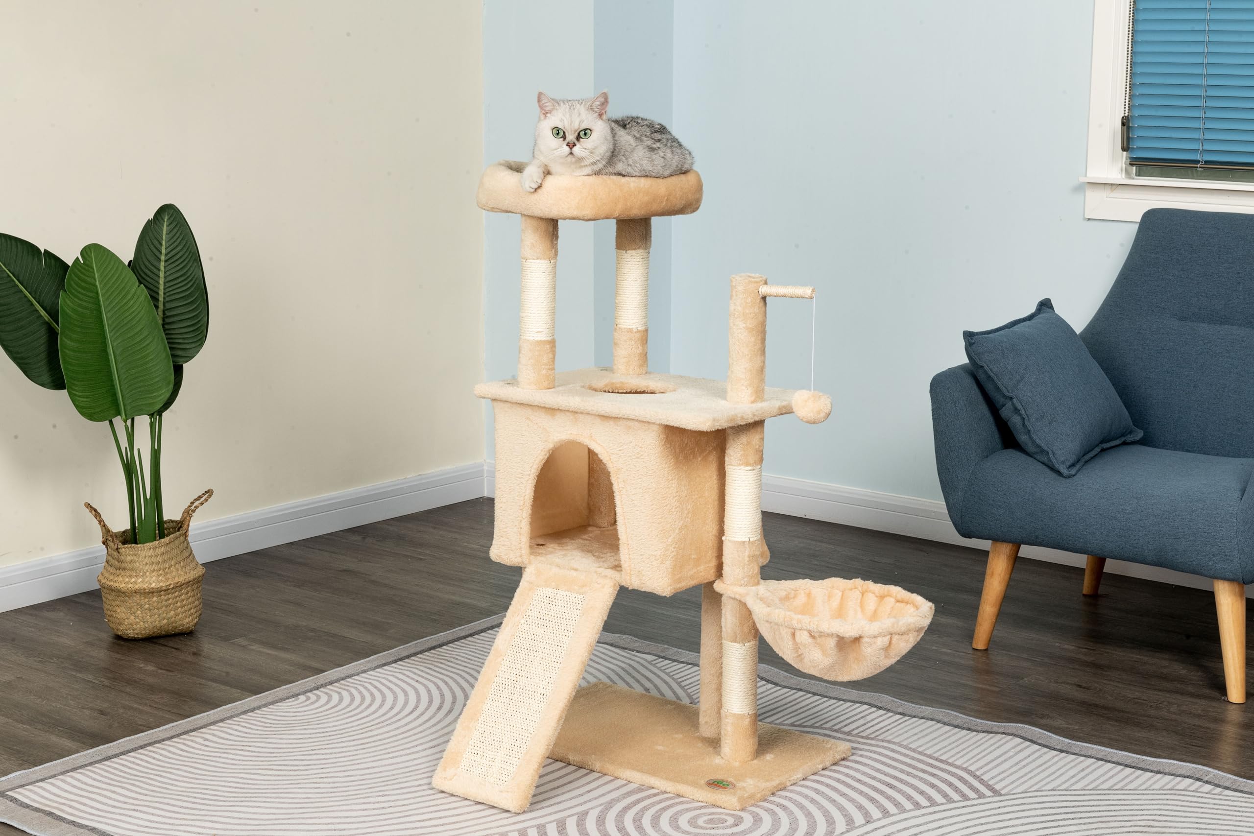 Go Pet Club Everyday Value 38In Cat Tree Tower Cat Condo Comfy Large Perch, Scratching Posts, Scratching Board, Dangling Ball, C