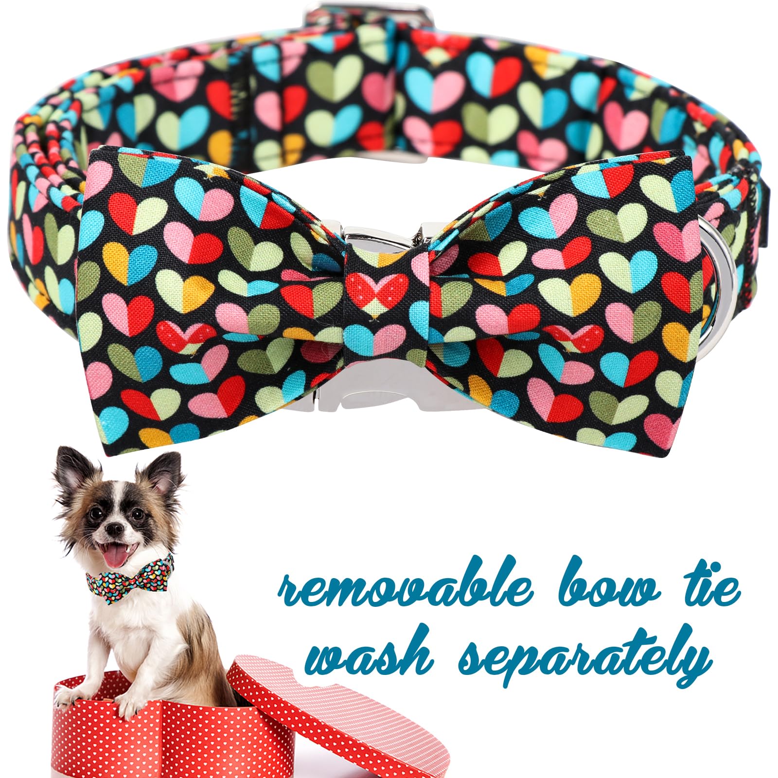 Unique Style Paws Valentine'S Dog Collar With Bow Colorful Heart Love Dog Collars For Small Medium Large Dog