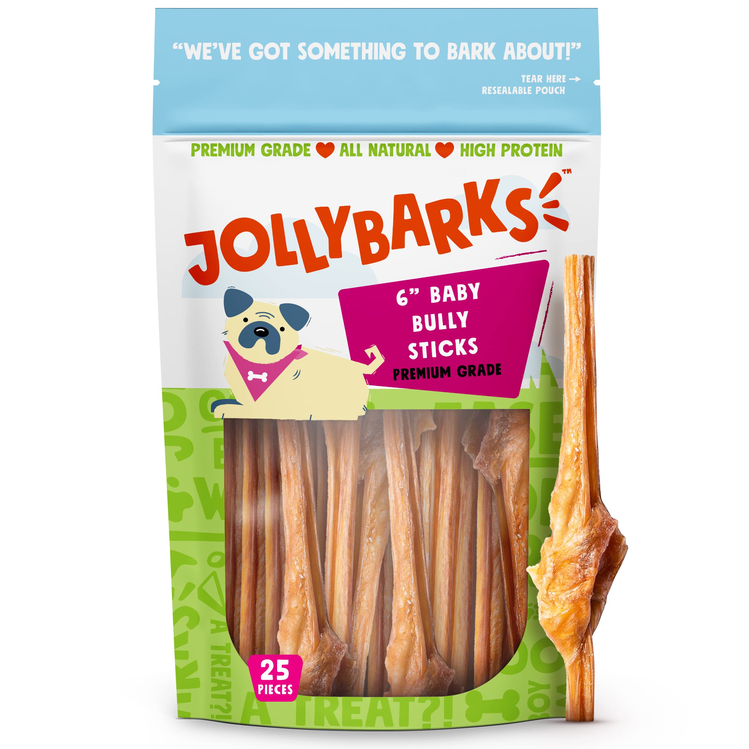 Jolly Barks 6 Baby Bully Sticks for Small Dogs  All Natural Single Ingredient Dog Treat  Beef Baby Bully Sticks for Puppies Teet