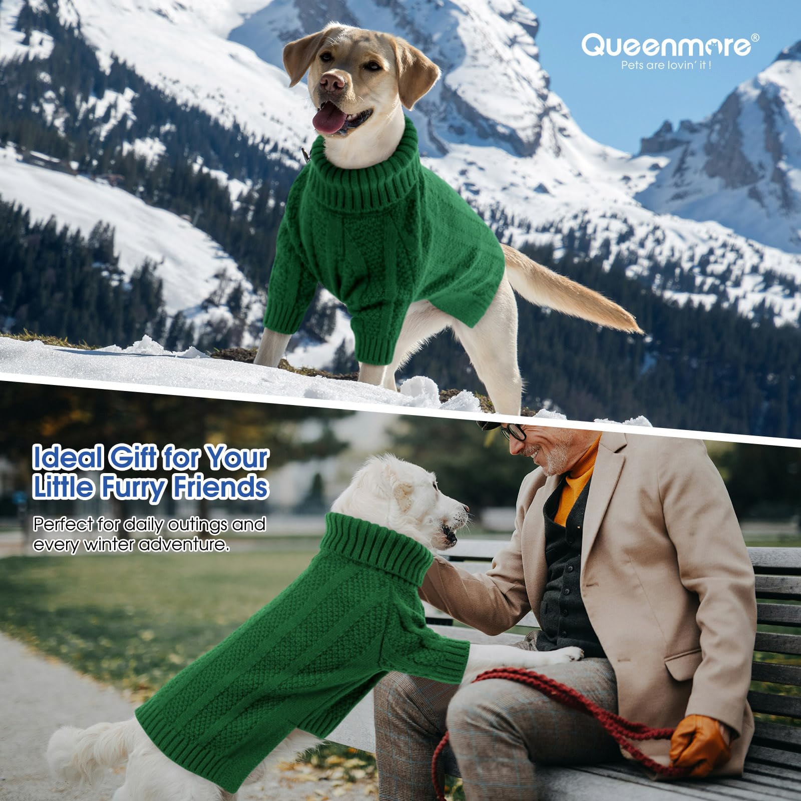 Queenmore Small Dog Sweaters For Small Dogs Girls Boys,Xmas Sweater Small Dog,Turtleneck Knitted Sweater For Dog Cat,Cold Weathe