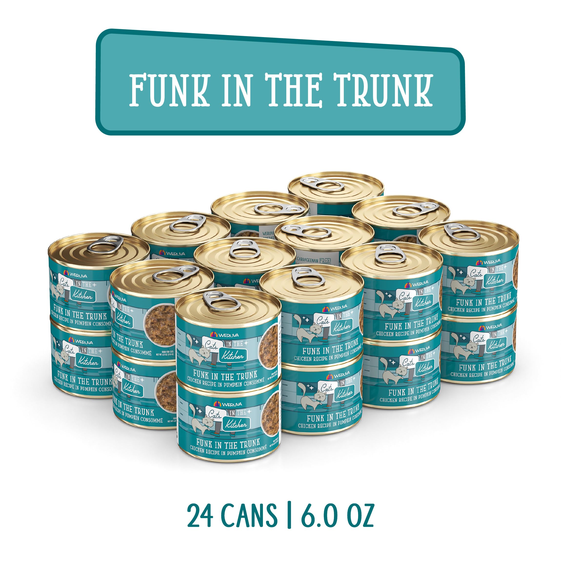 Weruva Cats in The Kitchen, Funk in The Trunk with Chicken in Pumpkin Consomme Cat Food, 6oz Can (Pack of 24)