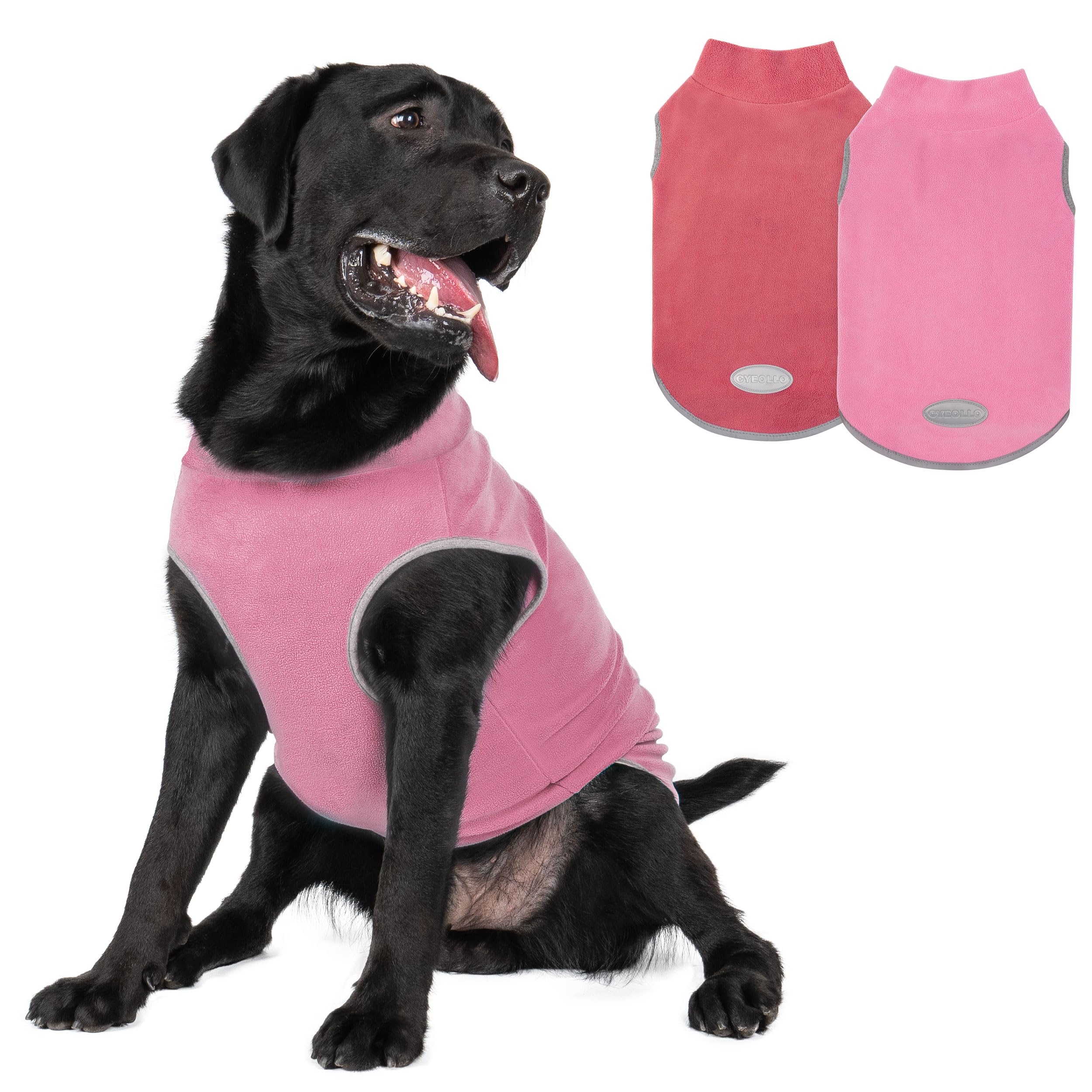 Cyeollo 2 Pack Fleece Dog Sweater Vest & Reflective Sweatshirt - Lightweight Pet Apparel For Medium To Large Dogs (Girl, Pink, F