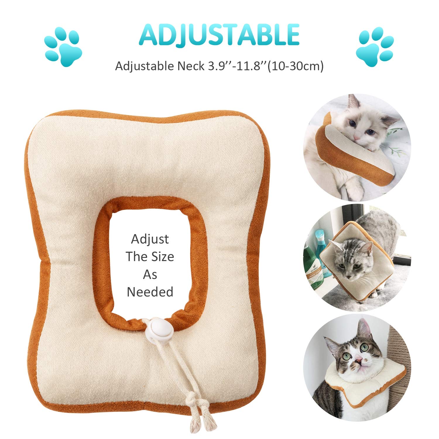 Frienda 2 Pieces Adjustable Cat Cone, Cat Recovery Collar, Kitten Cones After Surgery Pet Neck Strap Elizabethan Donut Toast Nec