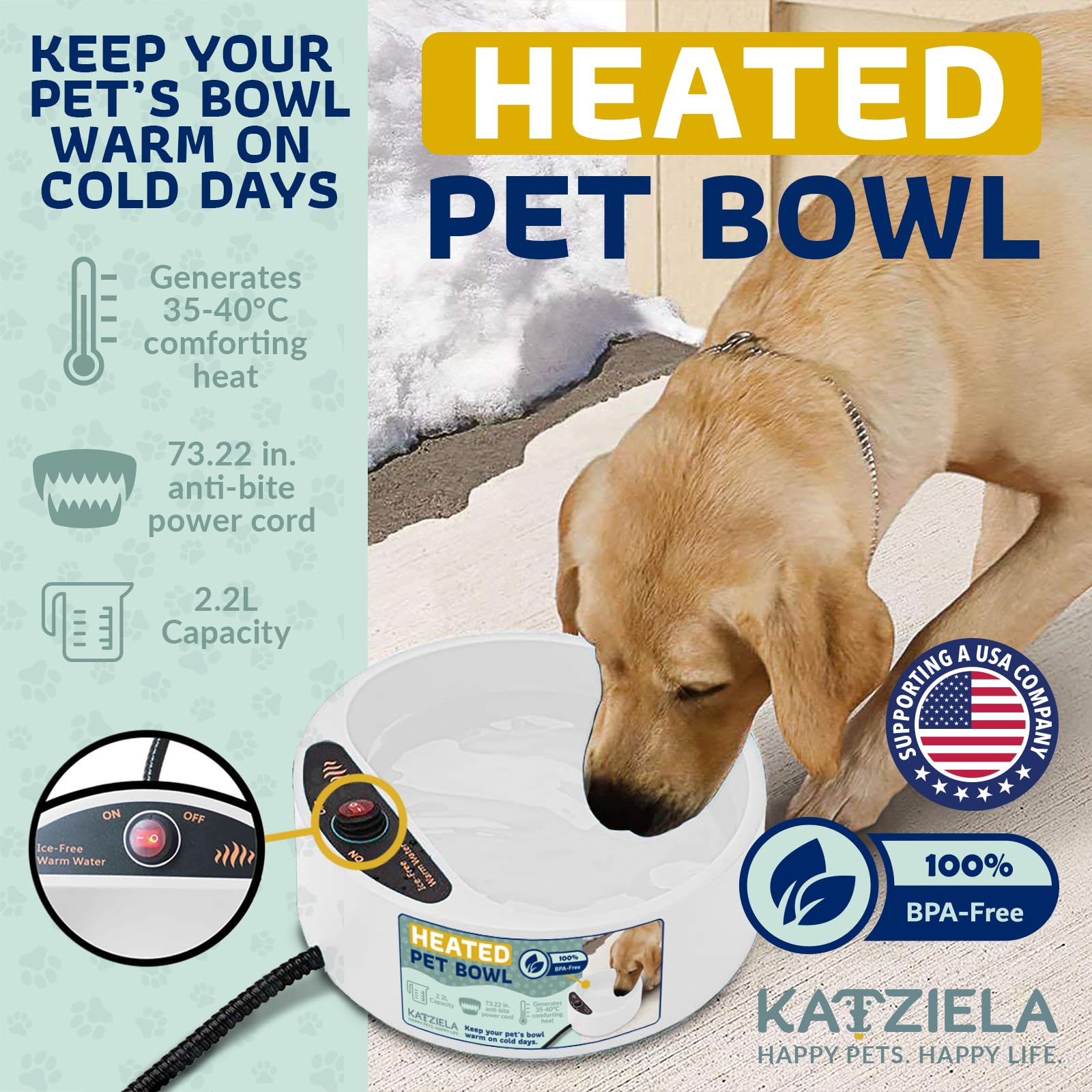 Katziela 2 Liter Heated Pet Water Bowl With Anti-Bite Cord To Keep Your Pet'S Bowl Warm On Cool Day'S